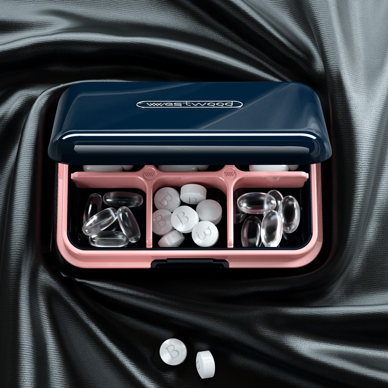 6 Compartments Pill Box Container Small for Capsules Supplements Pills blue