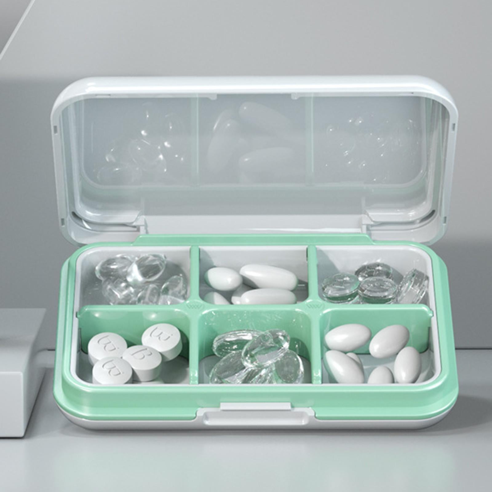 6 Compartments Pill Box Container Small for Capsules Supplements Pills white