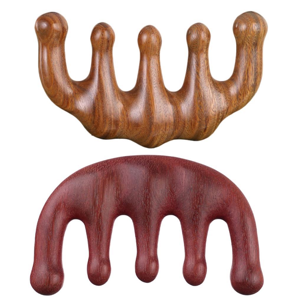 Wood Facial Massage Comb Massager Handmade Head Scalp Massage for Women Men Red