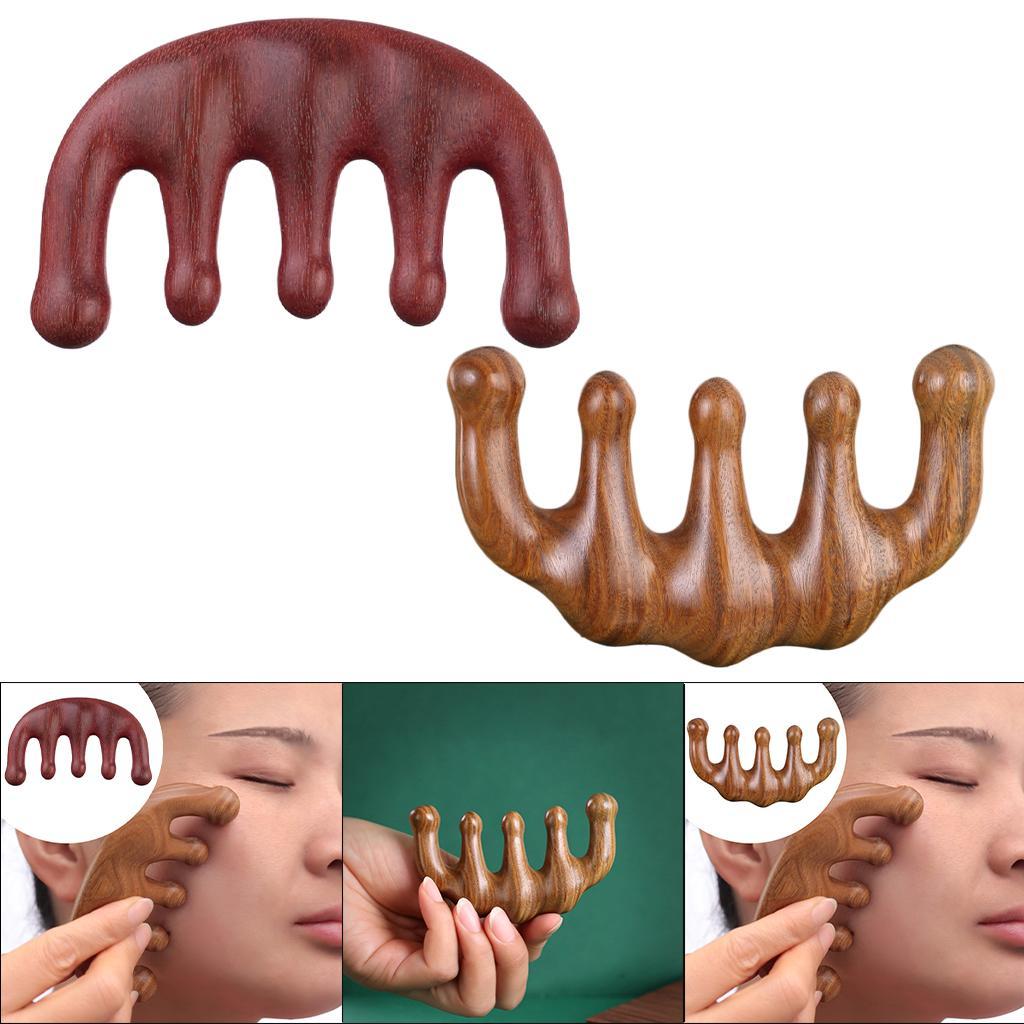Wood Facial Massage Comb Massager Handmade Head Scalp Massage for Women Men Red