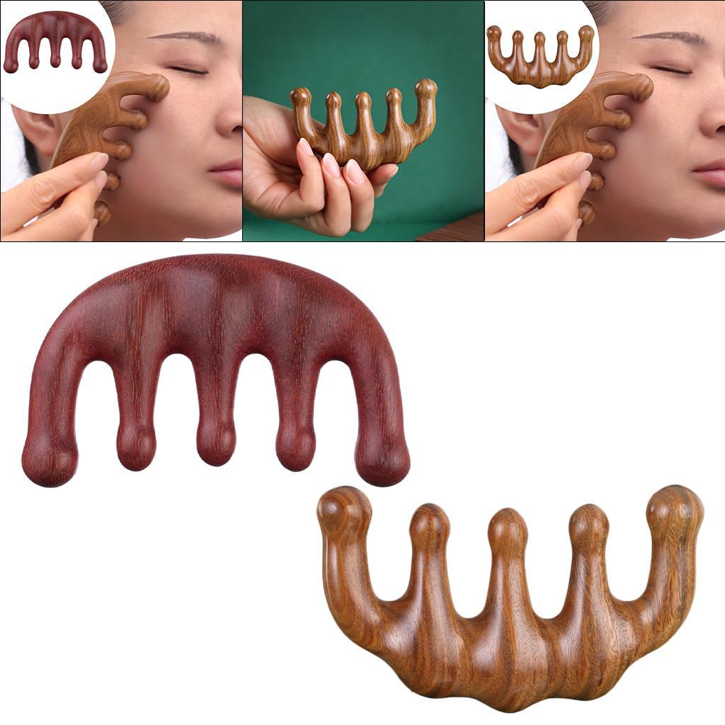 Wood Facial Massage Comb Massager Handmade Head Scalp Massage for Women Men Red
