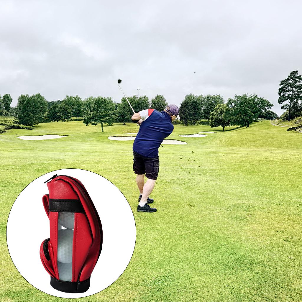 Golf Balls Bag PU Leather Universal for Men Sport Sports Gym Drawstring Bags Red 3Pcs Ball