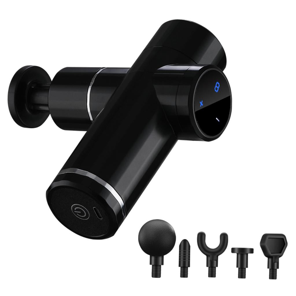 Mini Handheld Massage Gun 5 Heads Electric for Muscle Pain Relieving Black