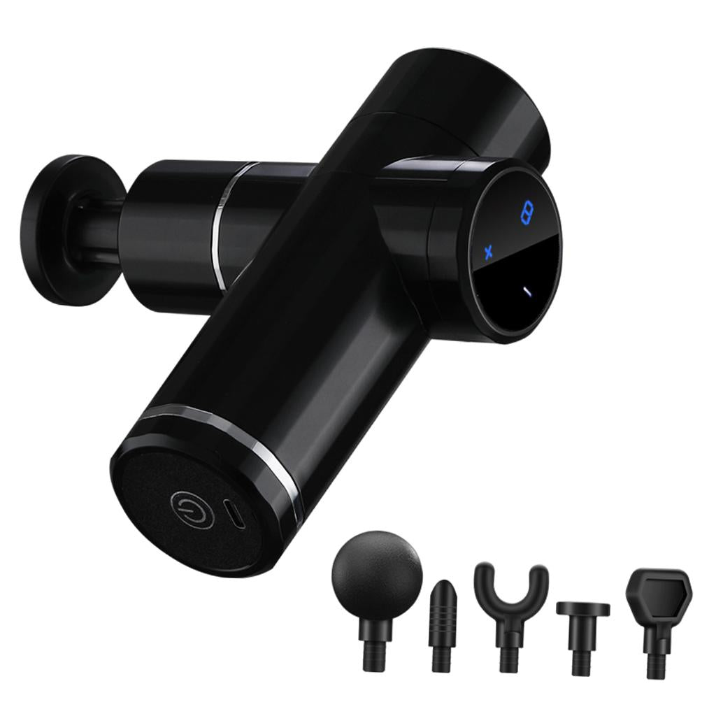 Mini Handheld Massage Gun 5 Heads Electric for Muscle Pain Relieving Black
