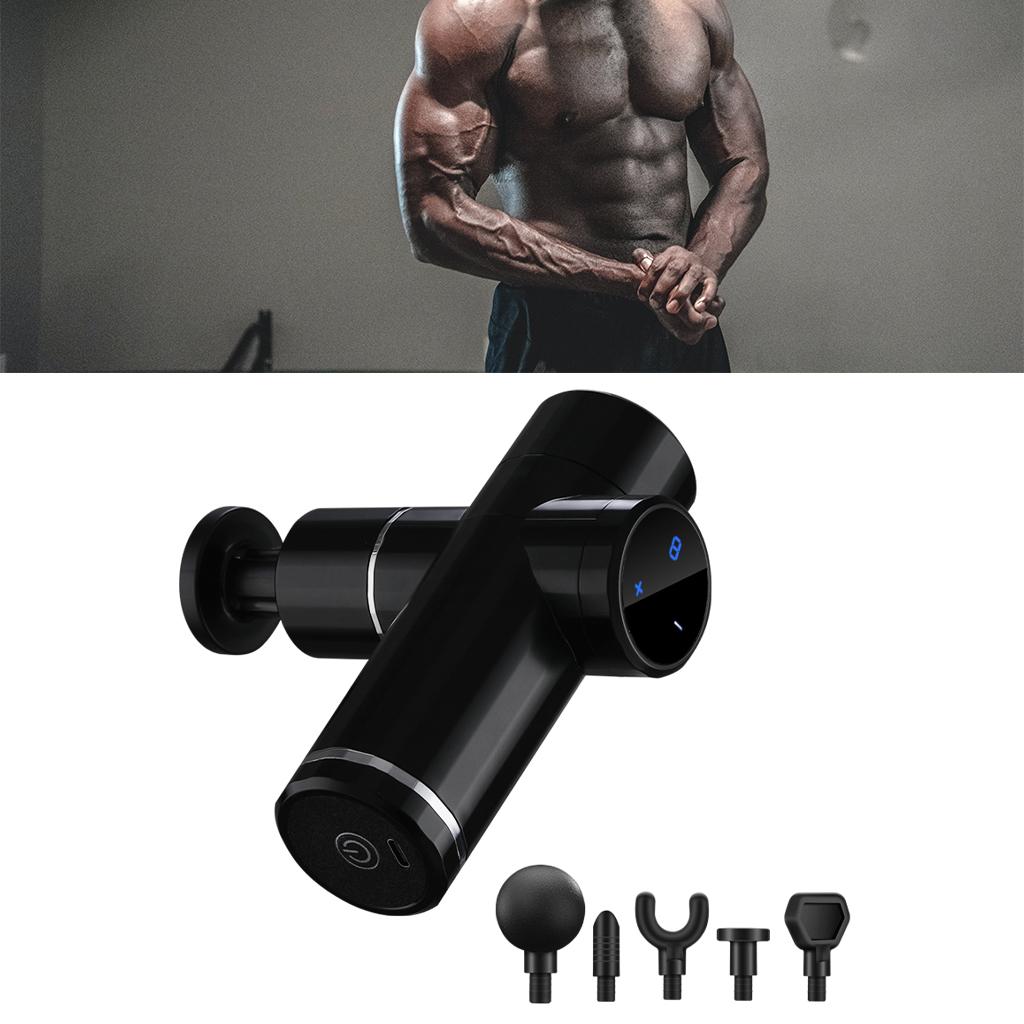 Mini Handheld Massage Gun 5 Heads Electric for Muscle Pain Relieving Black