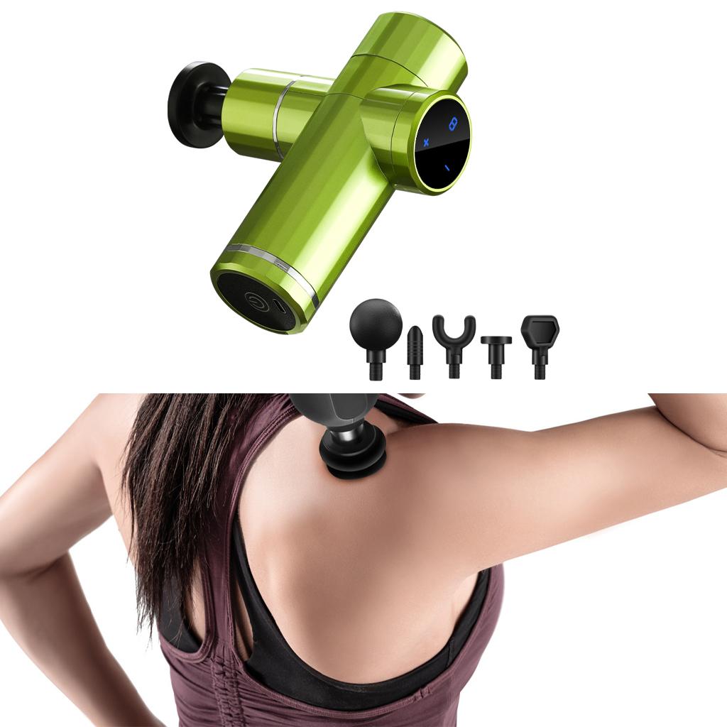 Mini Handheld Massage Gun 5 Heads Electric for Muscle Pain Relieving Green