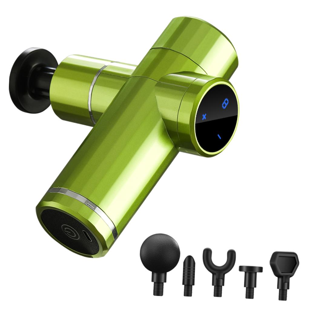 Mini Handheld Massage Gun 5 Heads Electric for Muscle Pain Relieving Green