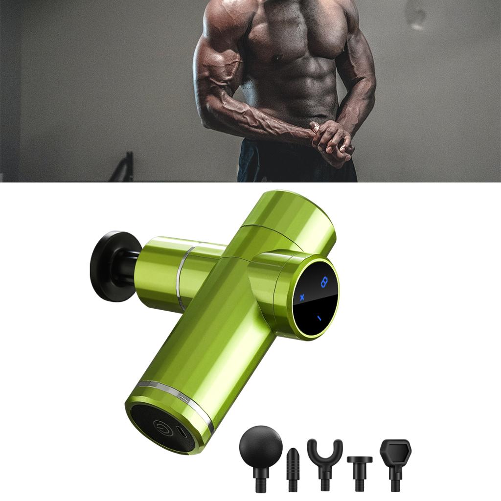 Mini Handheld Massage Gun 5 Heads Electric for Muscle Pain Relieving Green