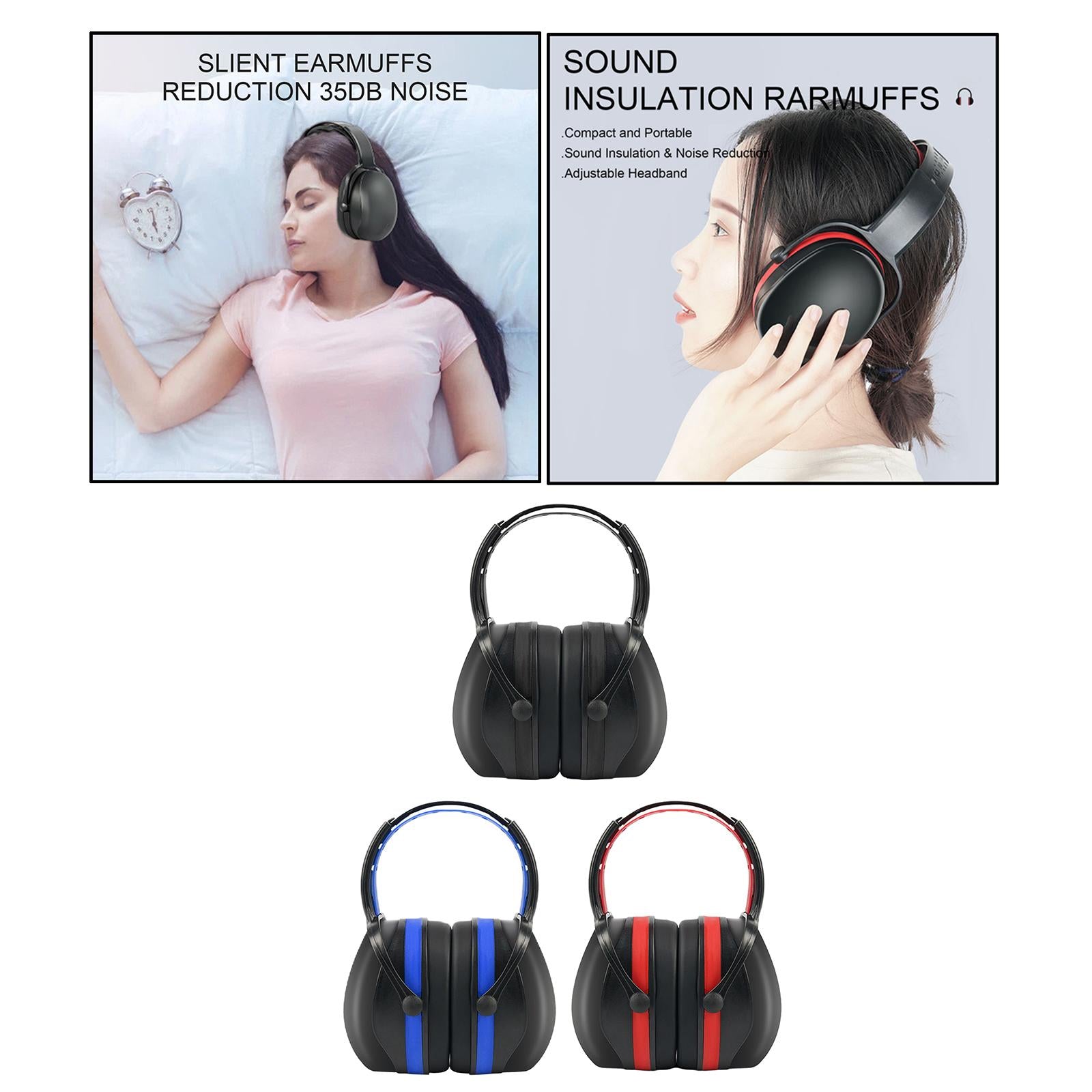 Hearing Protection Safety Ear Muffs Noise Cancelling for Sleeping Red