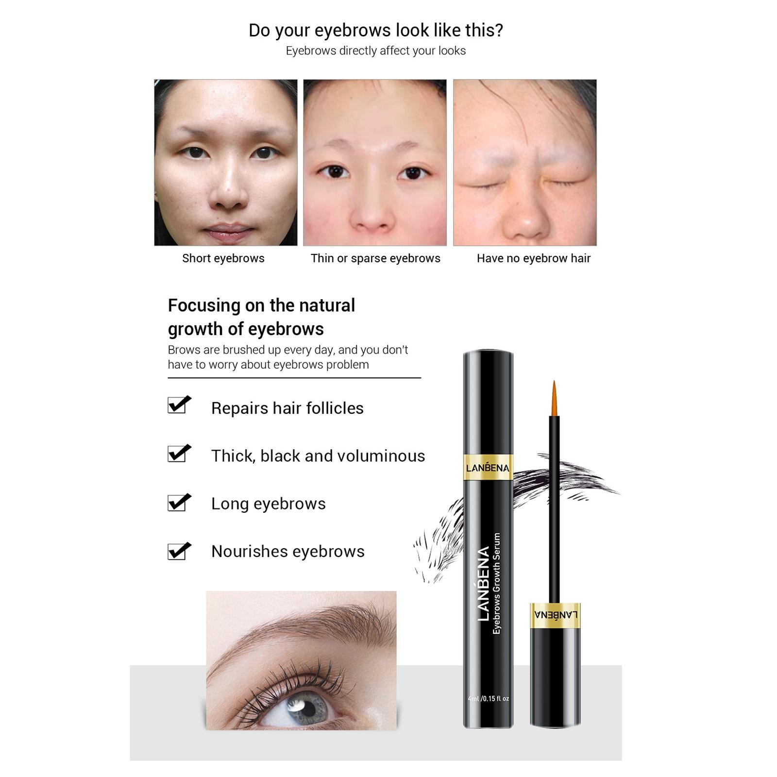 Eyebrow Growth Liquid Long Lasting for Eyelashes Nourishing Enhancing 4ML