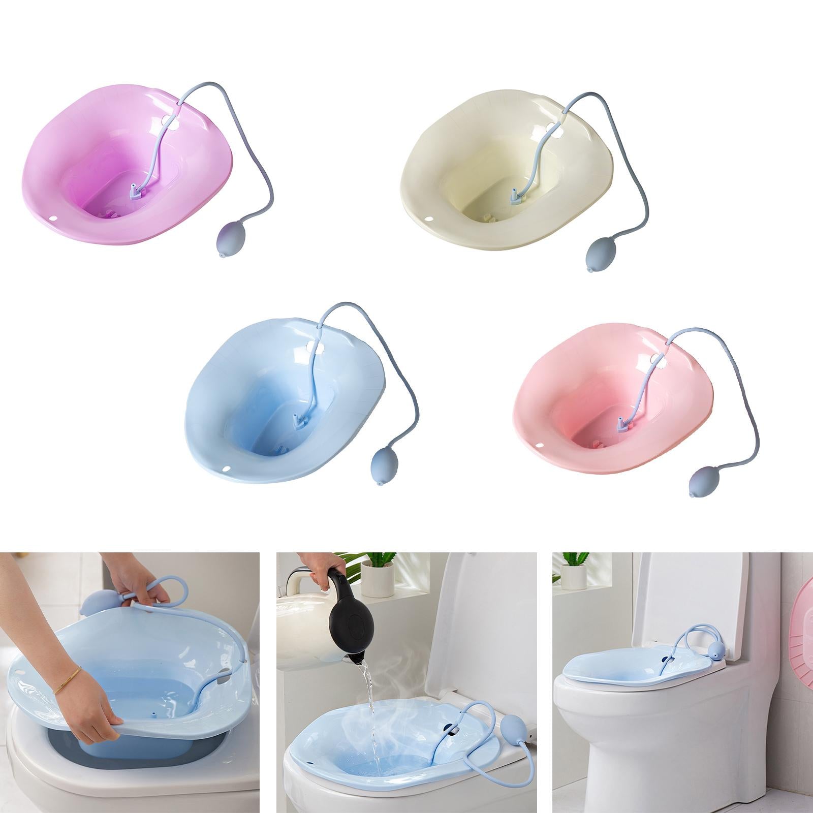 Foldable Sitz Bath Toilet Seat w/ Flusher for Postpartum Hemorrhoids Blue