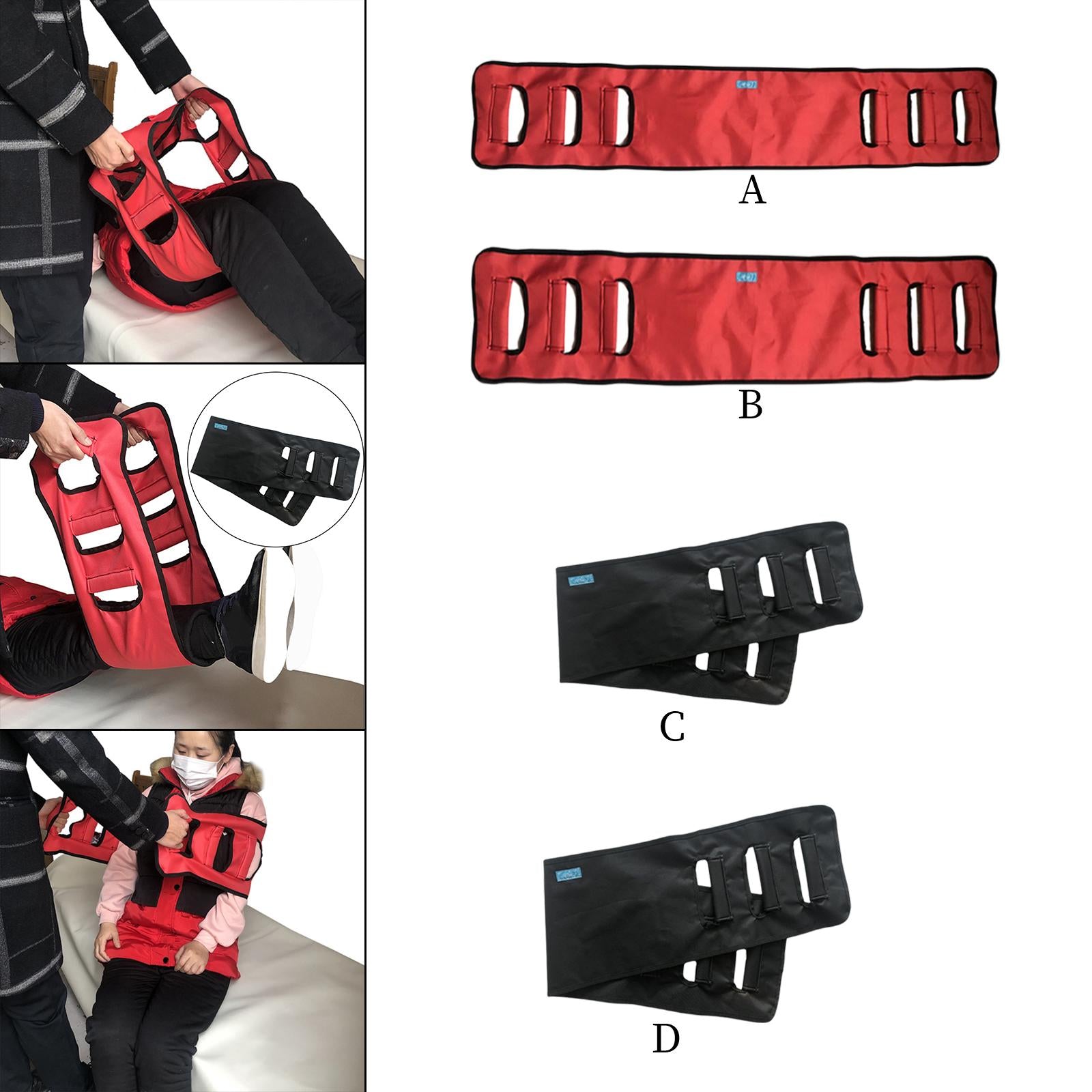Transfer Belts with Three Grippers Easy Lift Reusable for Bedridden red M