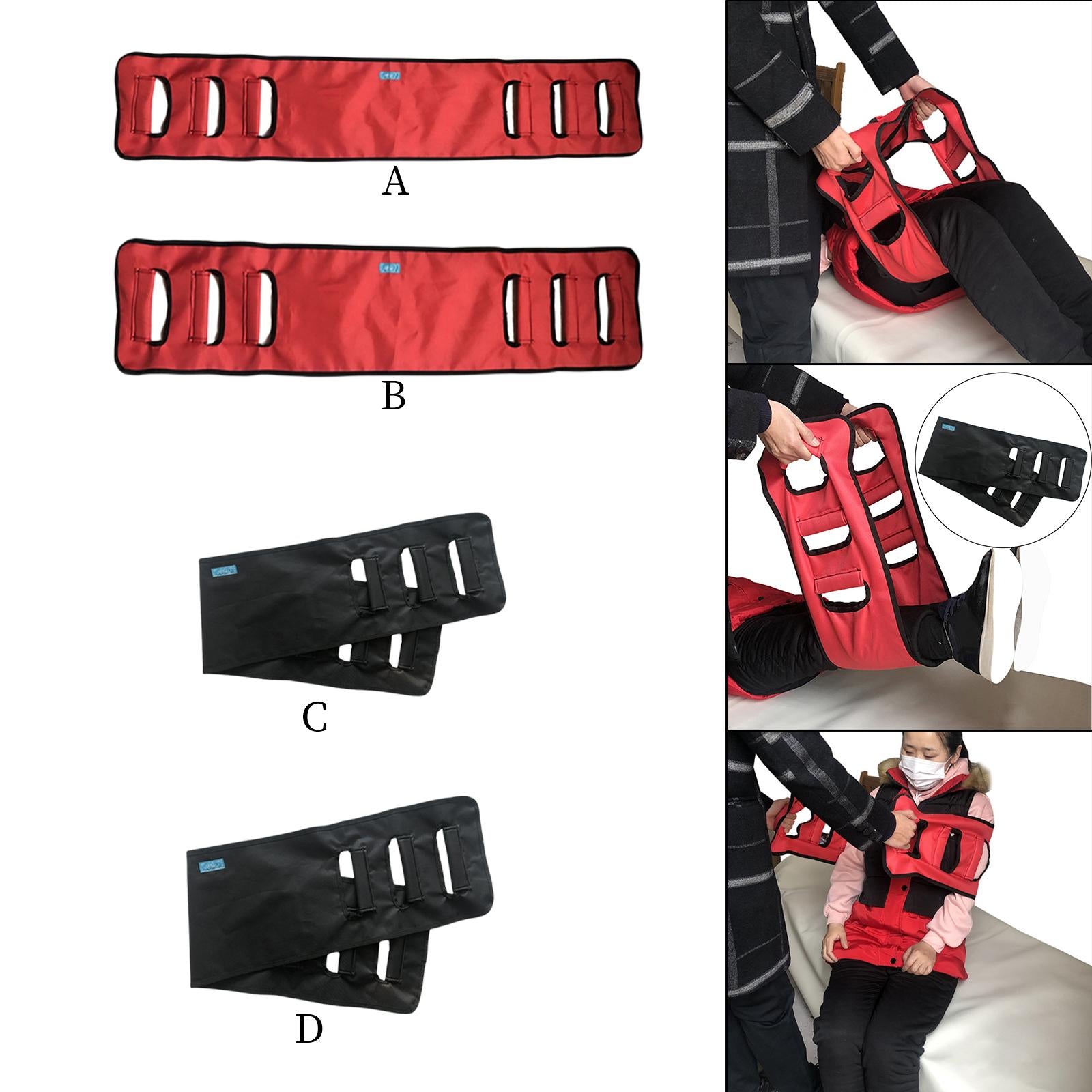 Transfer Belts with Three Grippers Easy Lift Reusable for Bedridden red M