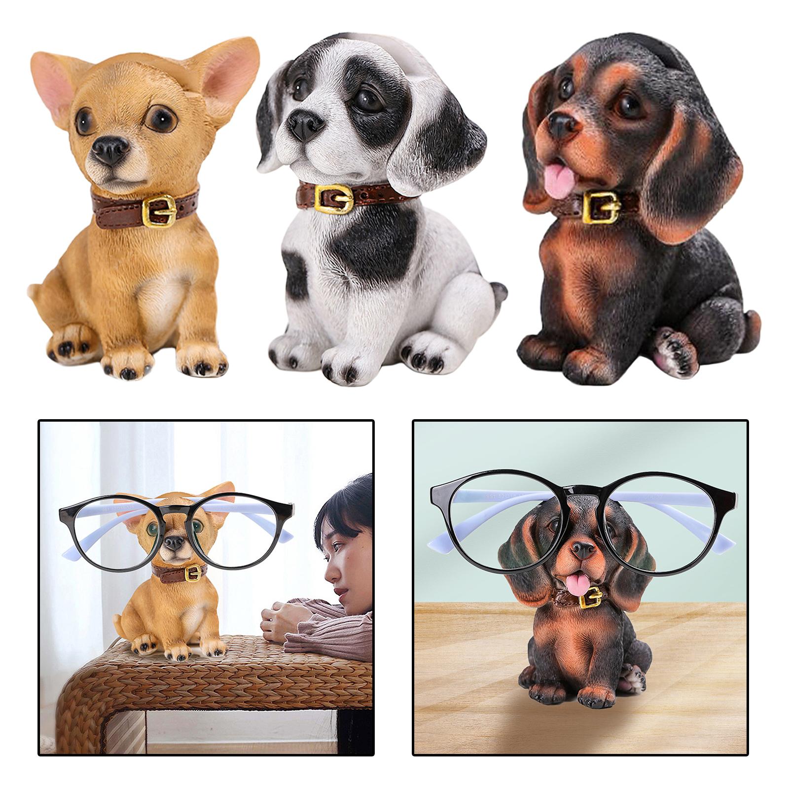 Cute Dog Eyeglasses Holder Stand Animal Figurine Resin for Home Decoration Black White