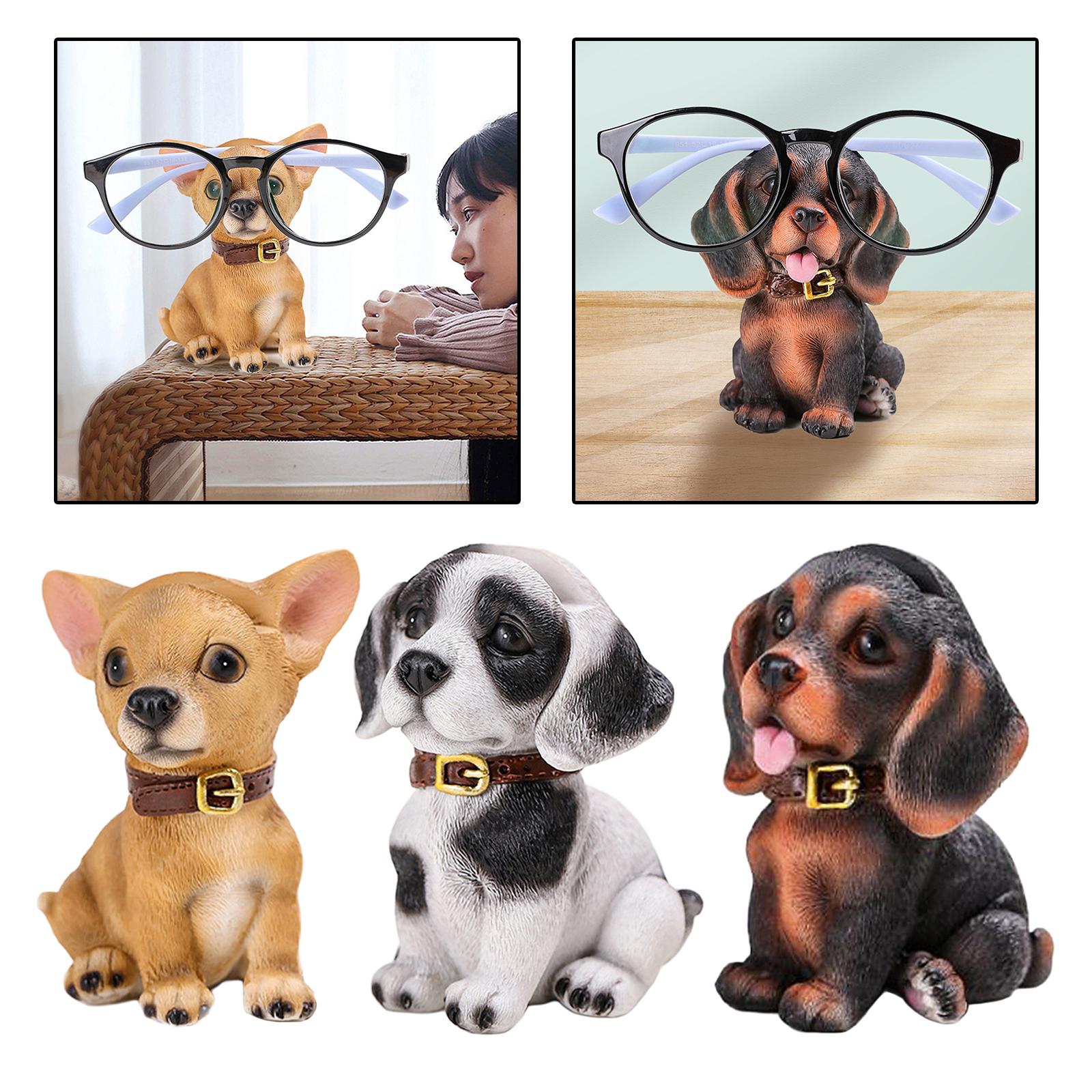 Cute Dog Eyeglasses Holder Stand Animal Figurine Resin for Home Decoration Black White