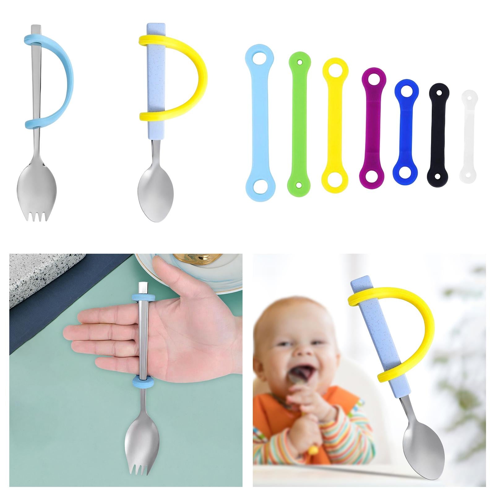 Anti-Shake Eating Aid Tableware Silicone Eating Tool  Spoon Fork w Strap