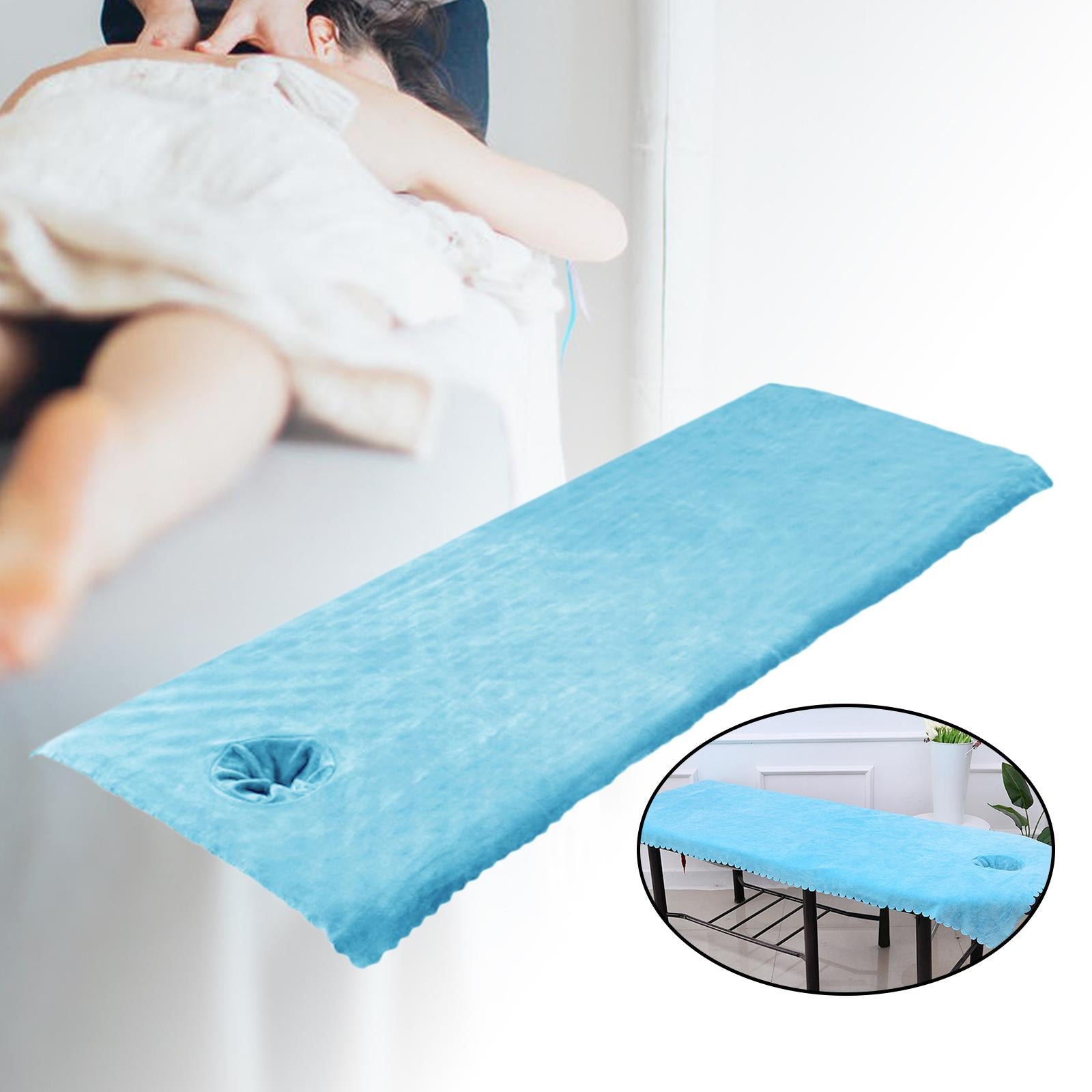 Massage Table Sheet Covers with Face Hole Polyester Fiber for Massage Bed Blue