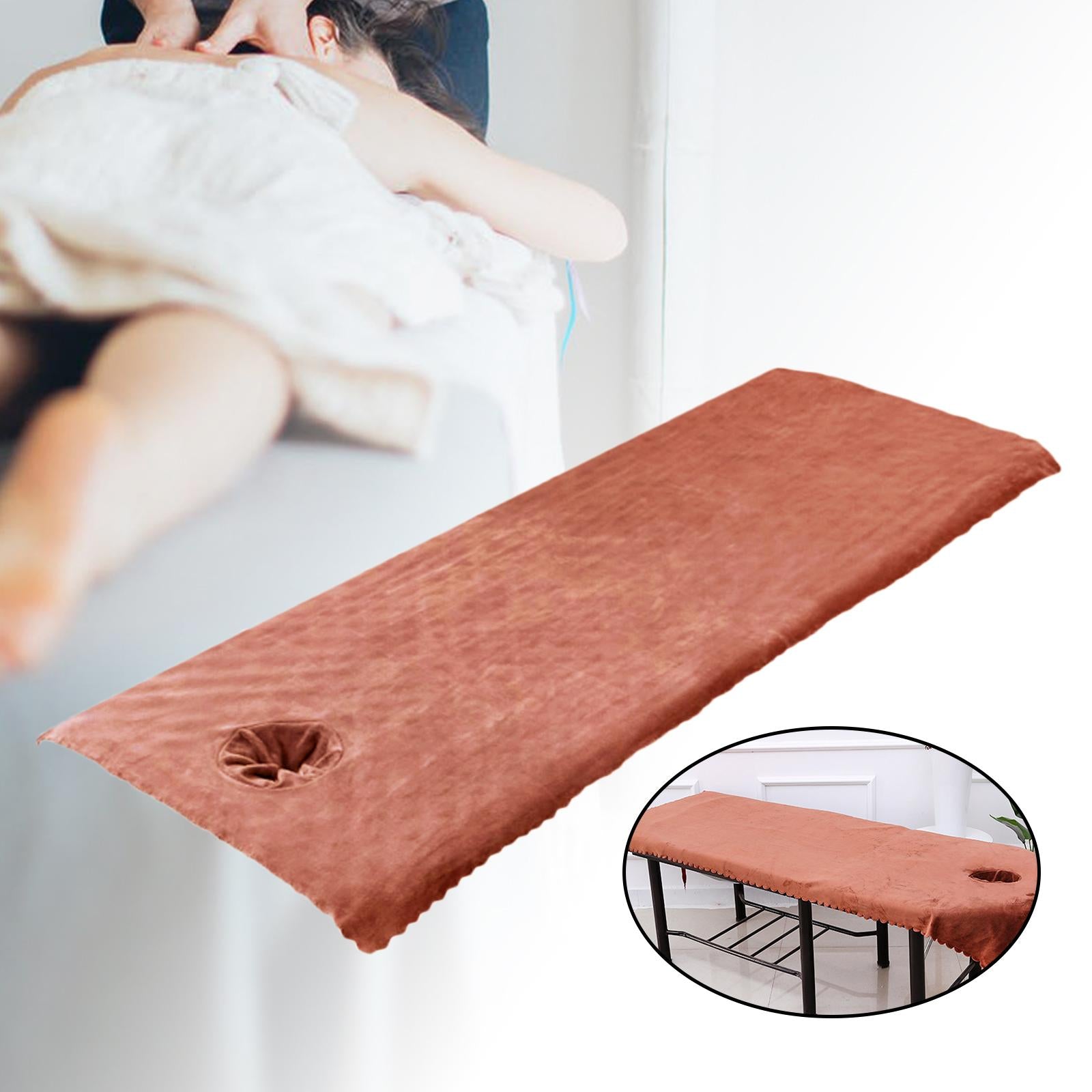 Massage Table Sheet Covers with Face Hole Polyester Fiber for Massage Bed Coffee