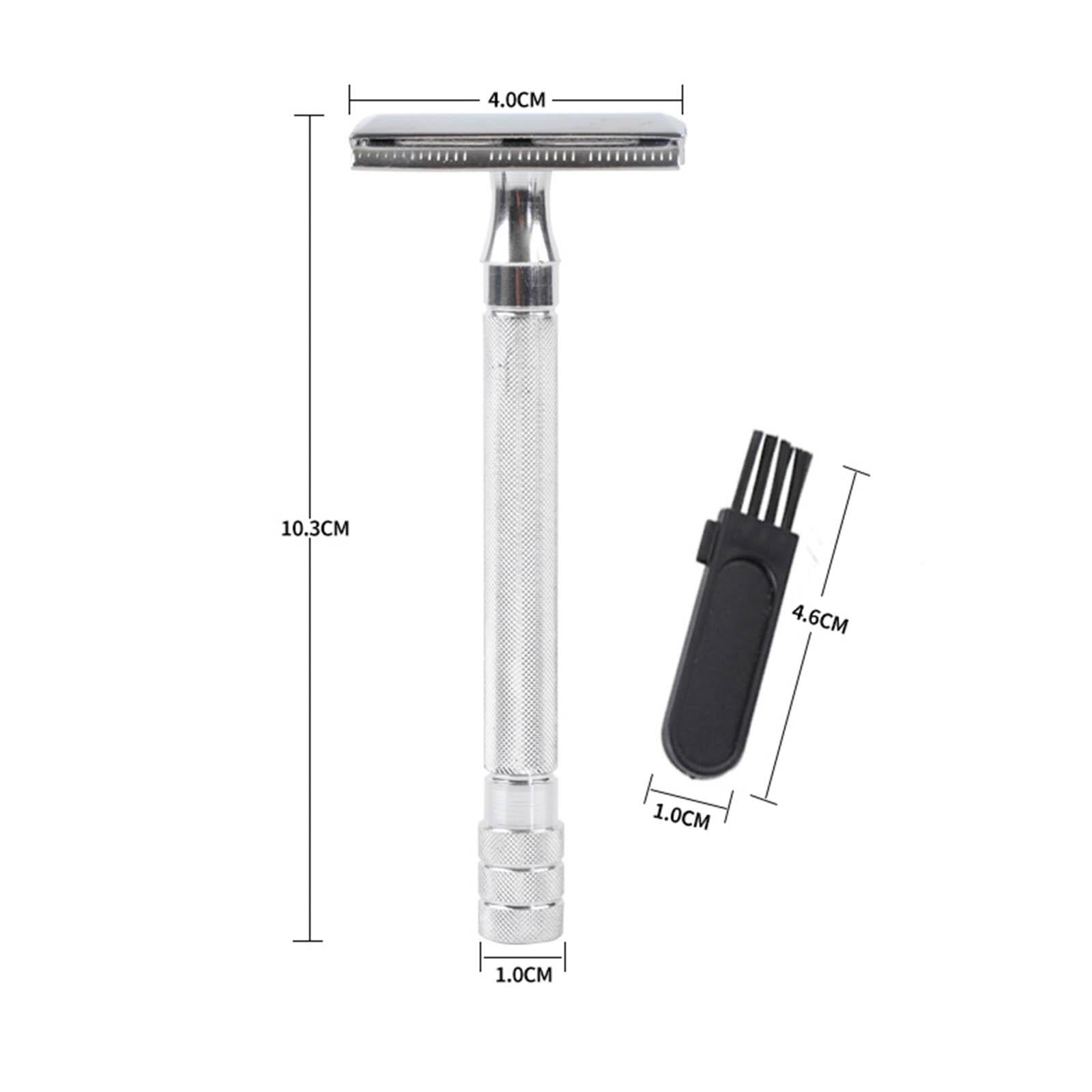 Classic Metal Double Edge Safety Razor for Men Everyday Use w/ Brush Silver
