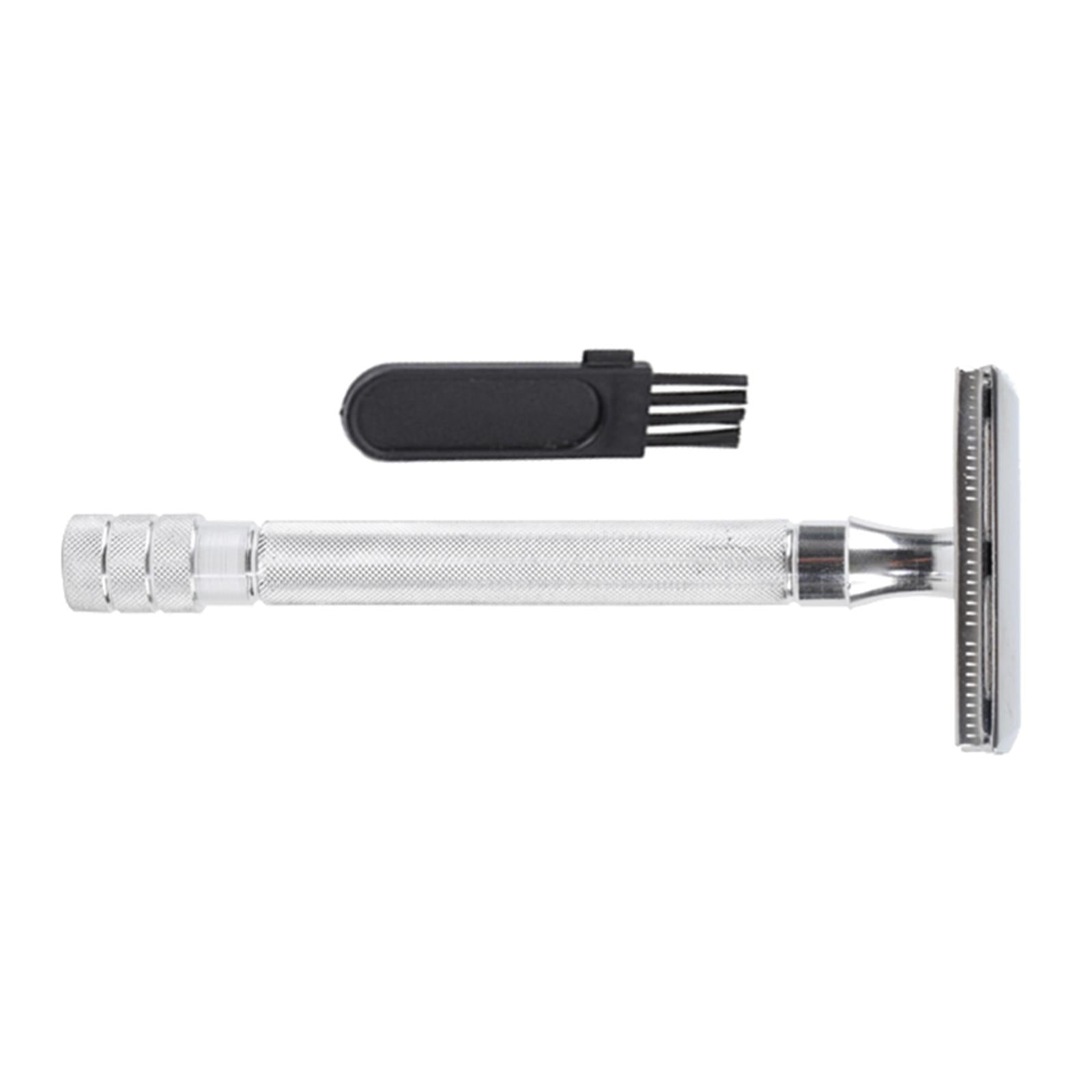 Classic Metal Double Edge Safety Razor for Men Everyday Use w/ Brush Silver