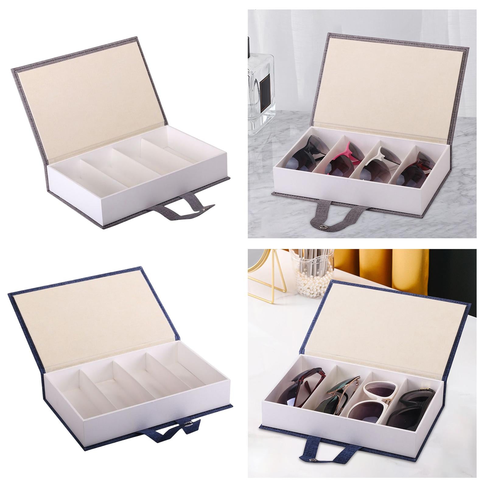 4 Grid Glasses Case Eyewear Sunglasses Display Storage Box Organizer Gray