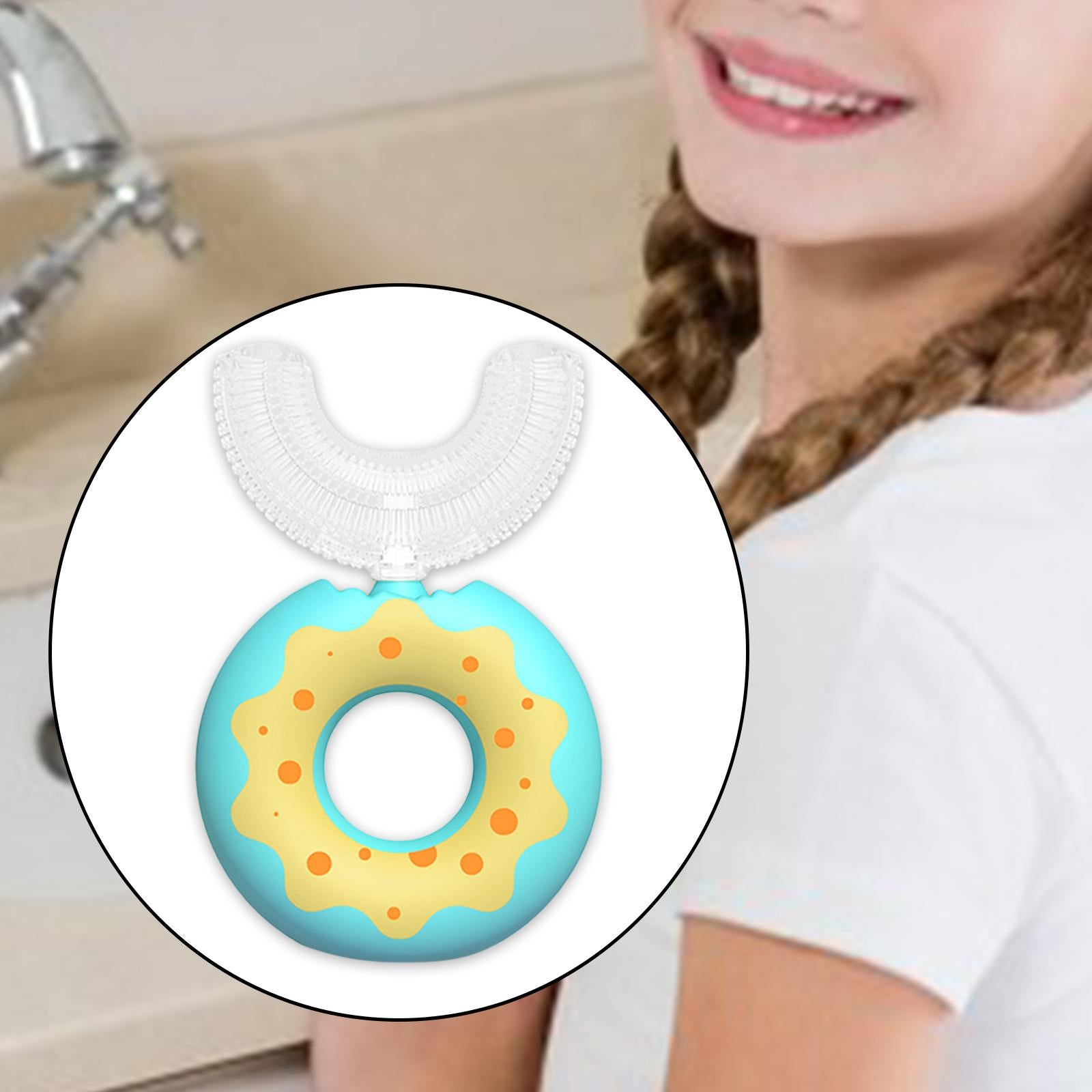 U Shaped Manual Kids Toothbrush Oral Cleaning for Kids Baby Blue 2-6 Years