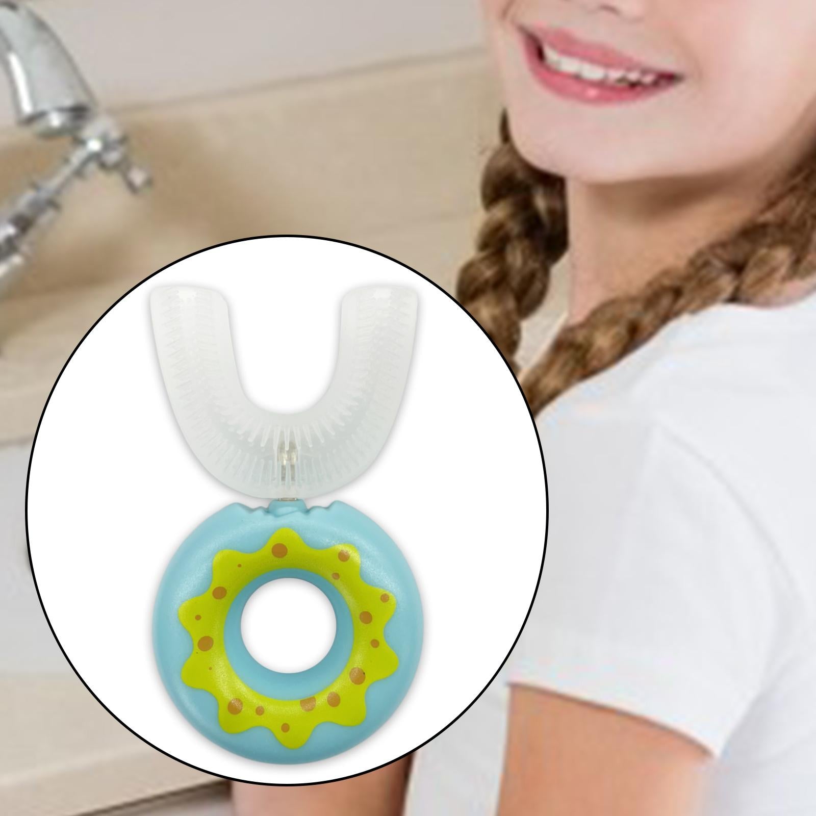 U Shaped Manual Kids Toothbrush Oral Cleaning for Kids Baby Blue 6-12 Years