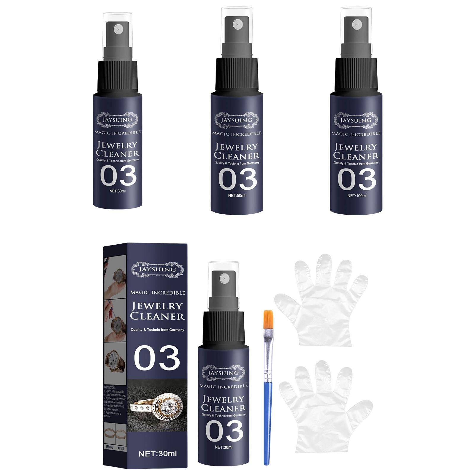 Jewelry Cleaner Cleaning Spray Stain Free for Necklace Silver Earrings Watch 30ml