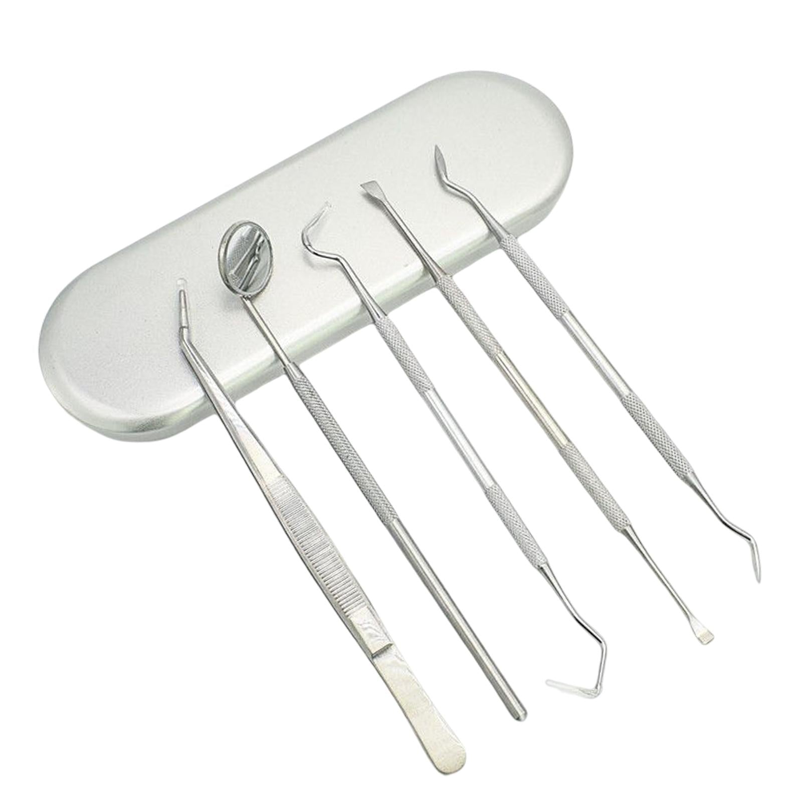 Dental Tools Mouth Mirror Tweezers Plaque Remover Scraper Teeth Care 5 Pcs