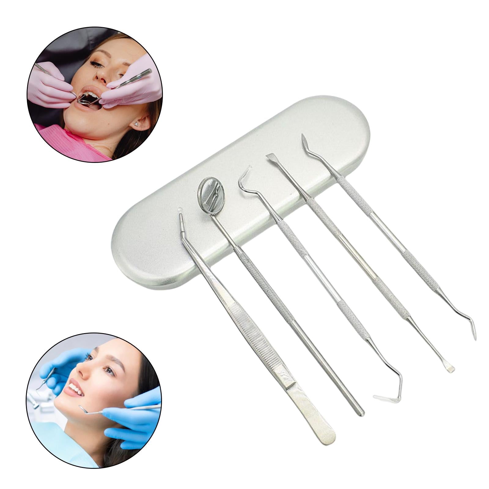 Dental Tools Mouth Mirror Tweezers Plaque Remover Scraper Teeth Care 5 Pcs