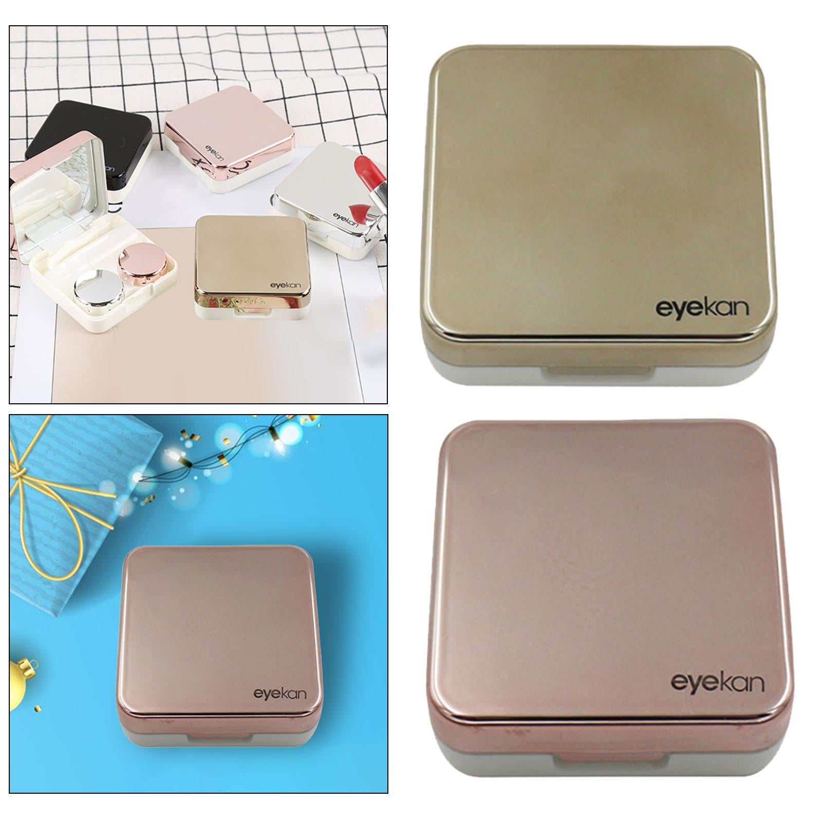 Square Portable Contact Lens Case Mirror Box Daily Use  Golden
