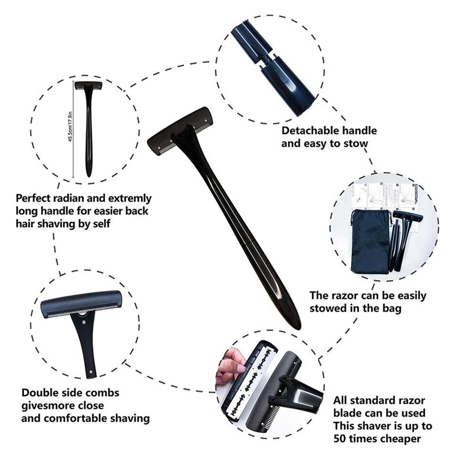 Razor Long Handle Body Shaving Tool Back Hair Shaver for Bathroom Husband