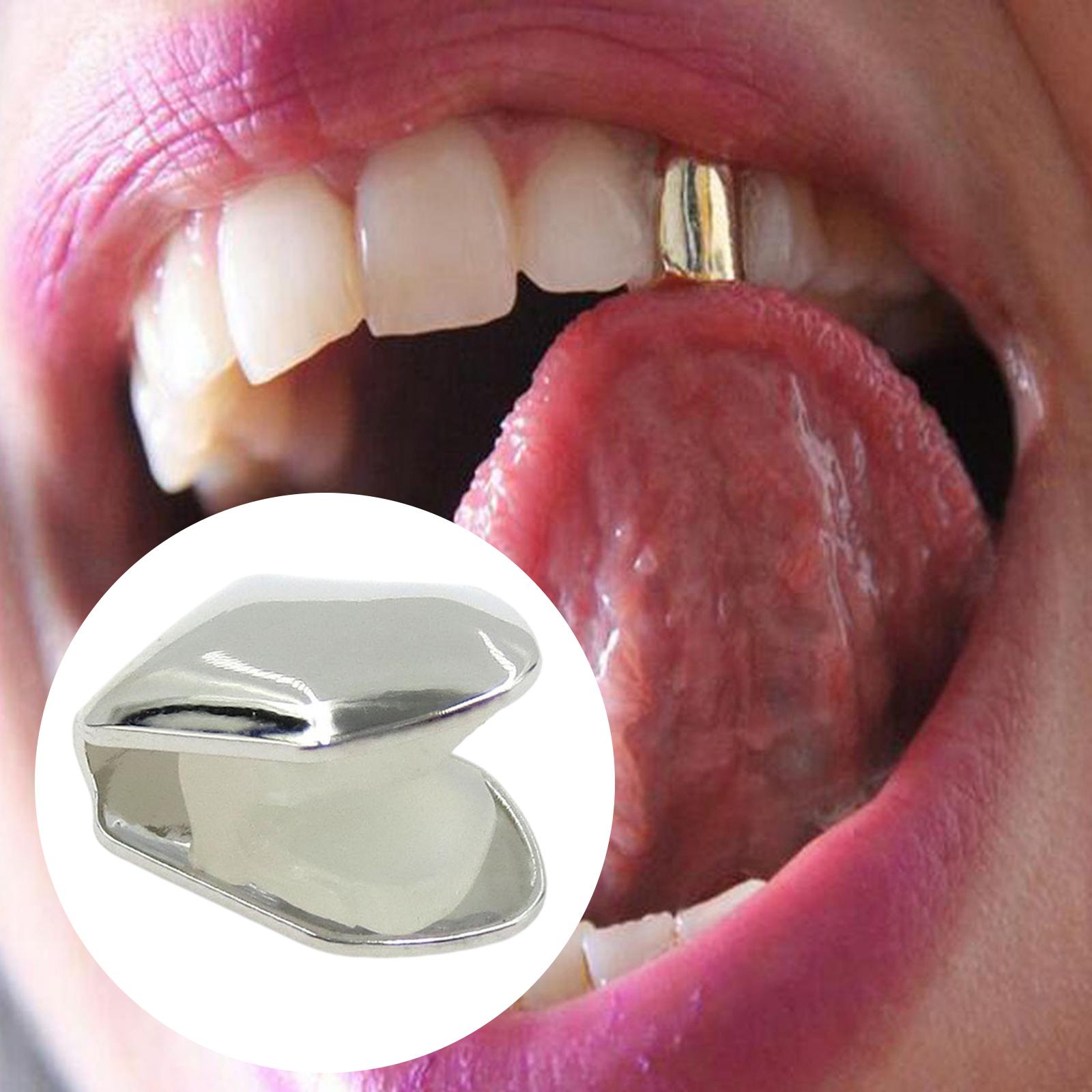 Hip Hop Braces Single Teeth Caps for Teeth Mouth Fancy Dress Daily Use Silver