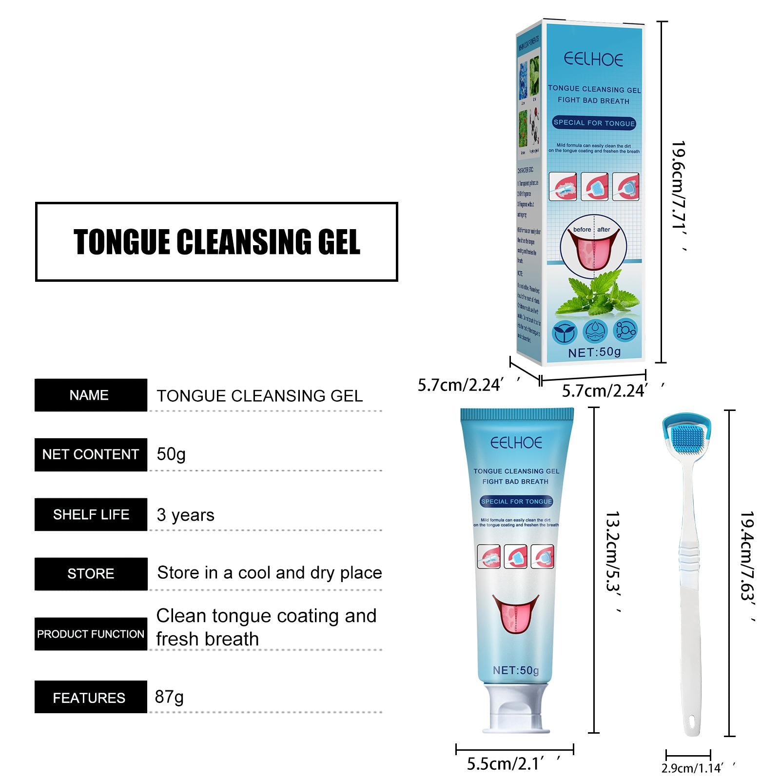 Tongue Cleansing Gel Tongue Scraper Kit Oral Hygiene Brush Odor Eliminator