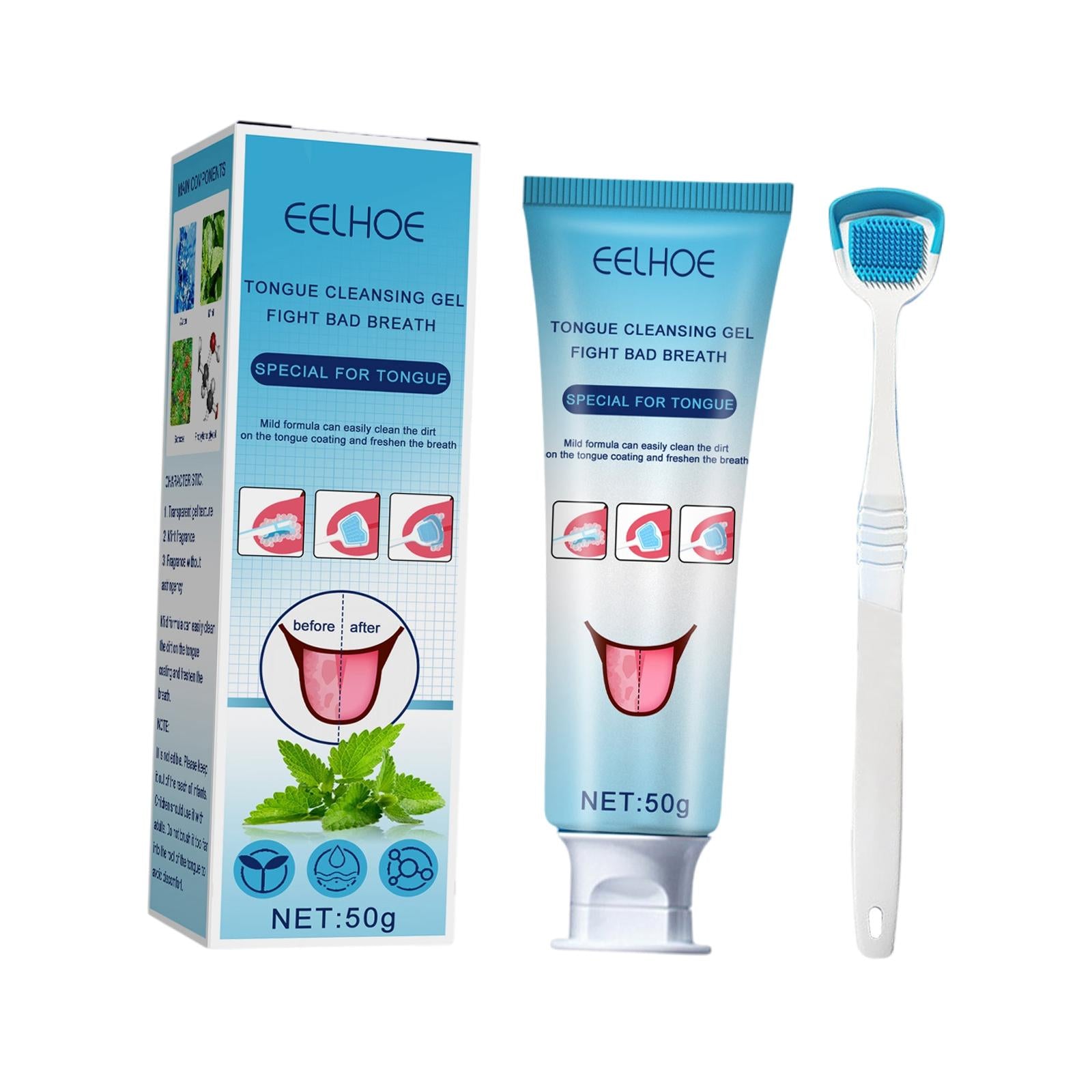 Tongue Cleansing Gel Tongue Scraper Kit Oral Hygiene Brush Odor Eliminator