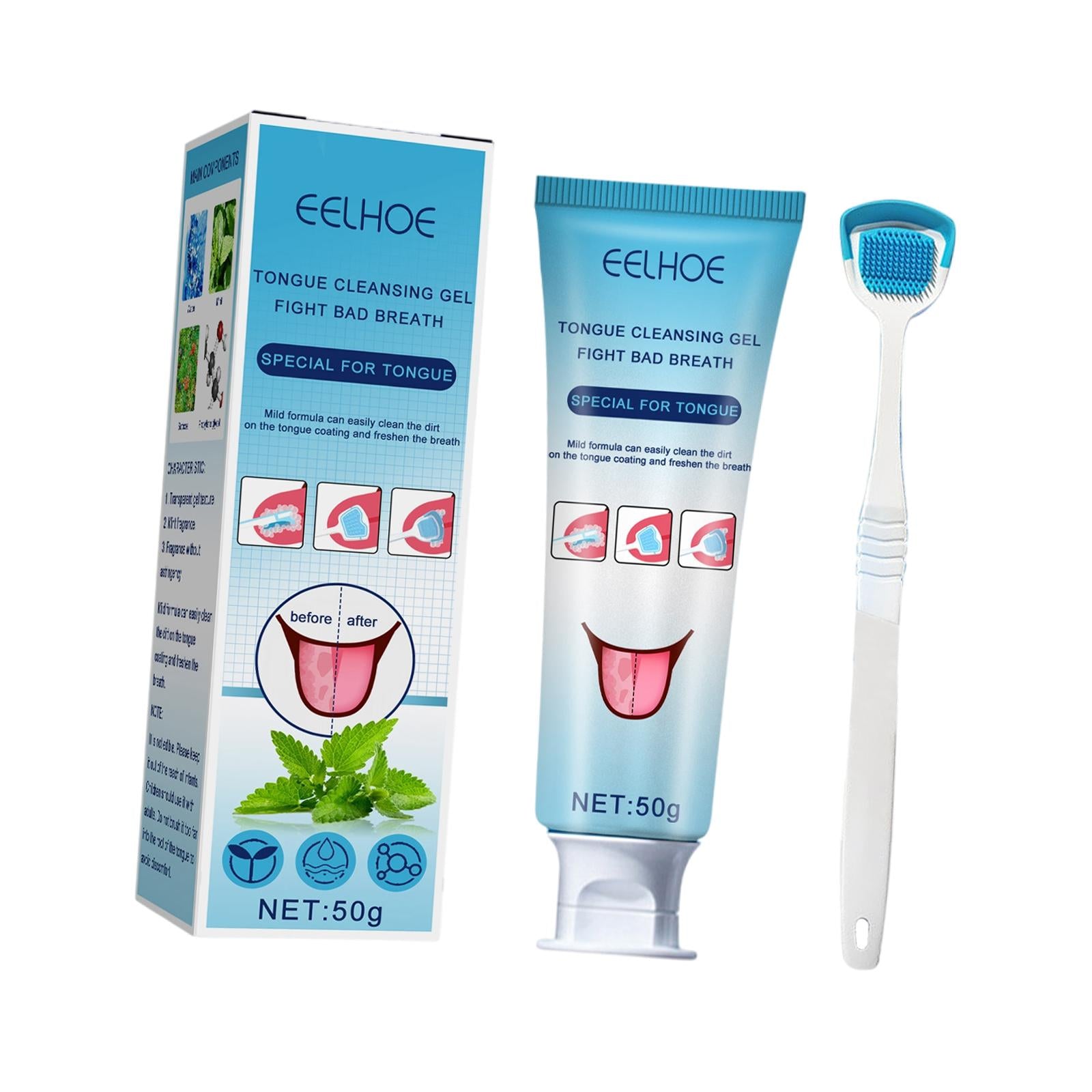 Tongue Cleansing Gel Tongue Scraper Kit Oral Hygiene Brush Odor Eliminator