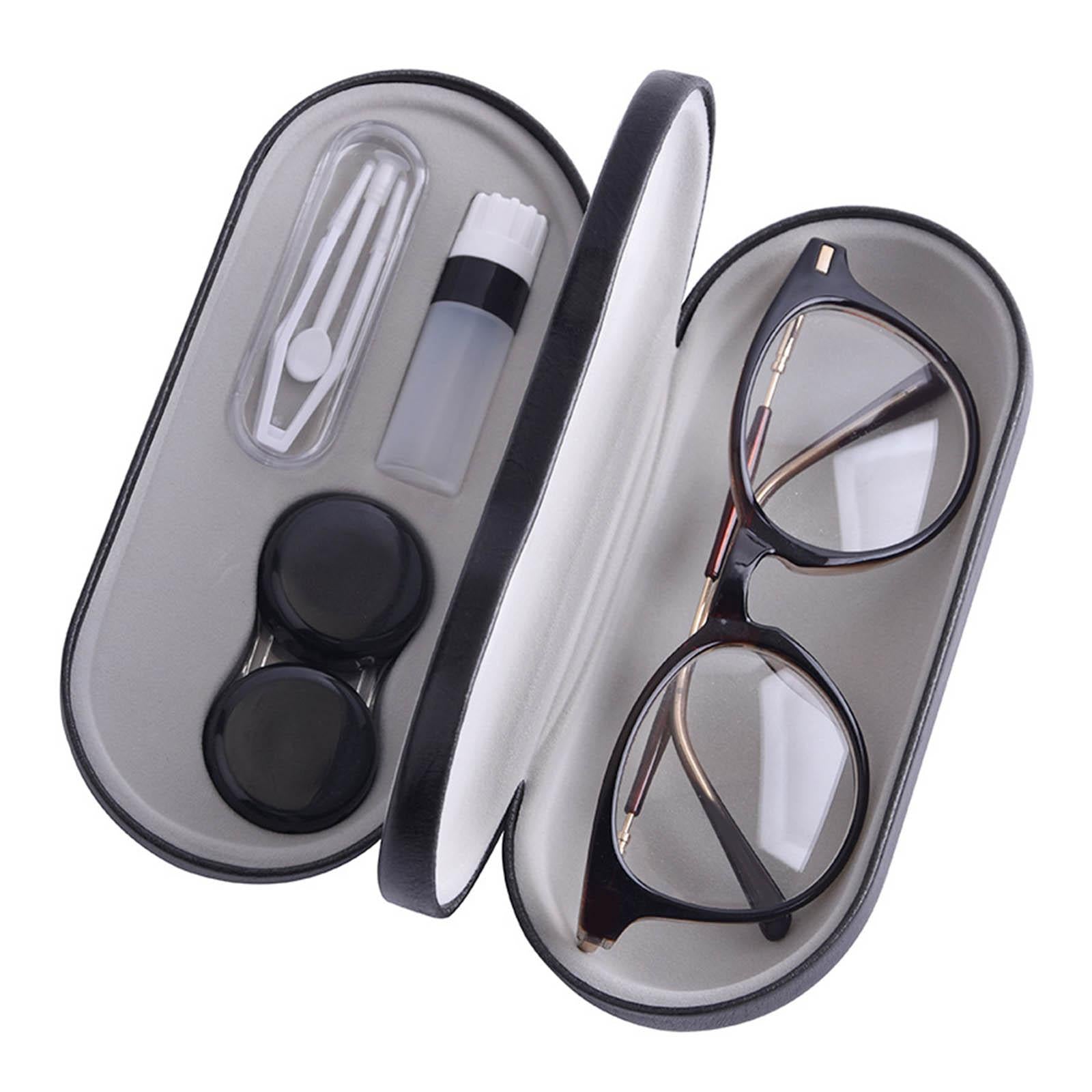 Dual Eyeglass Case Contact Lens Box Glasses Container Hard Case Black