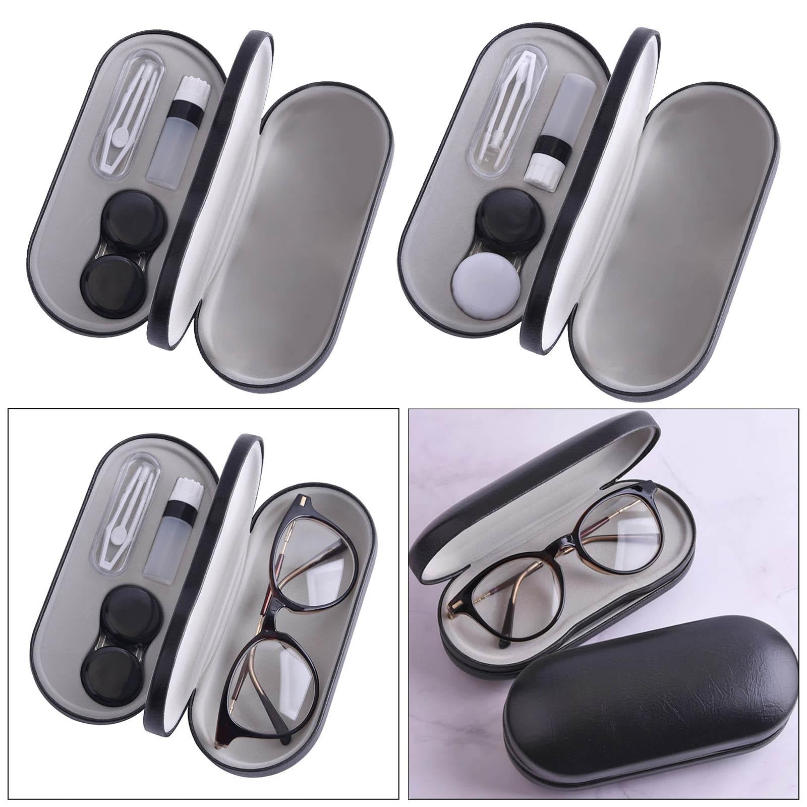 Dual Eyeglass Case Contact Lens Box Glasses Container Hard Case Black