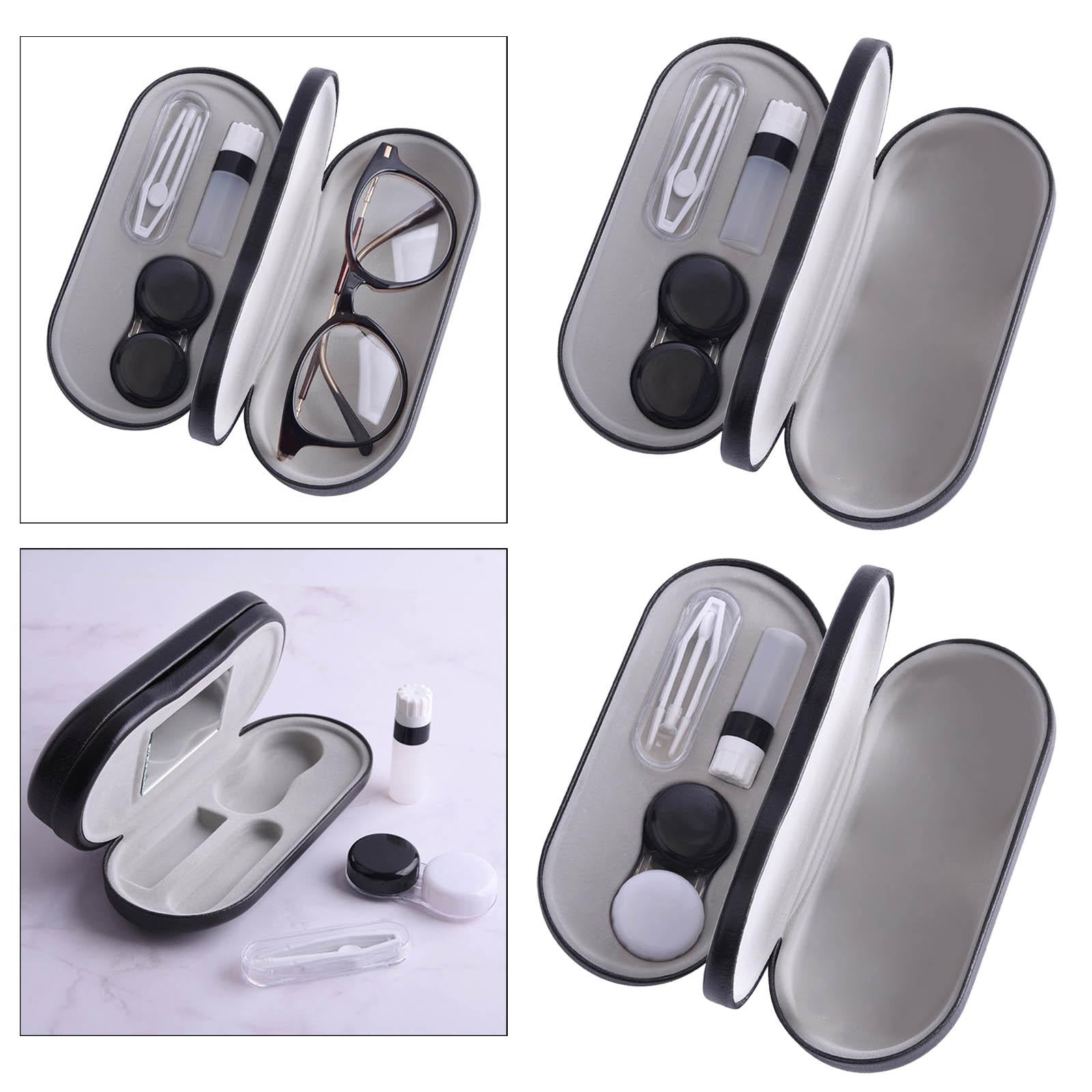 Dual Eyeglass Case Contact Lens Box Glasses Container Hard Case Black