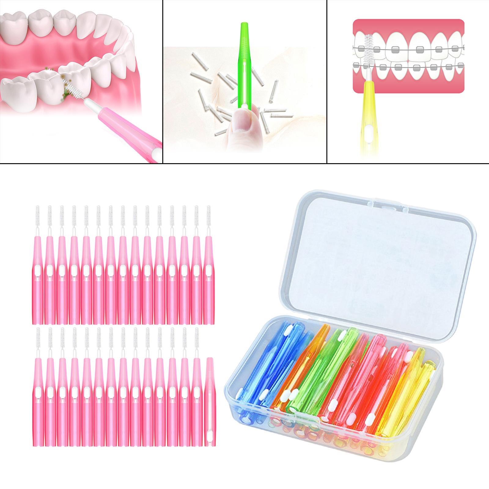 30pcs Interdental Brush Toothpick Dental Hygiene Brush Retractable Pink 0.6mm