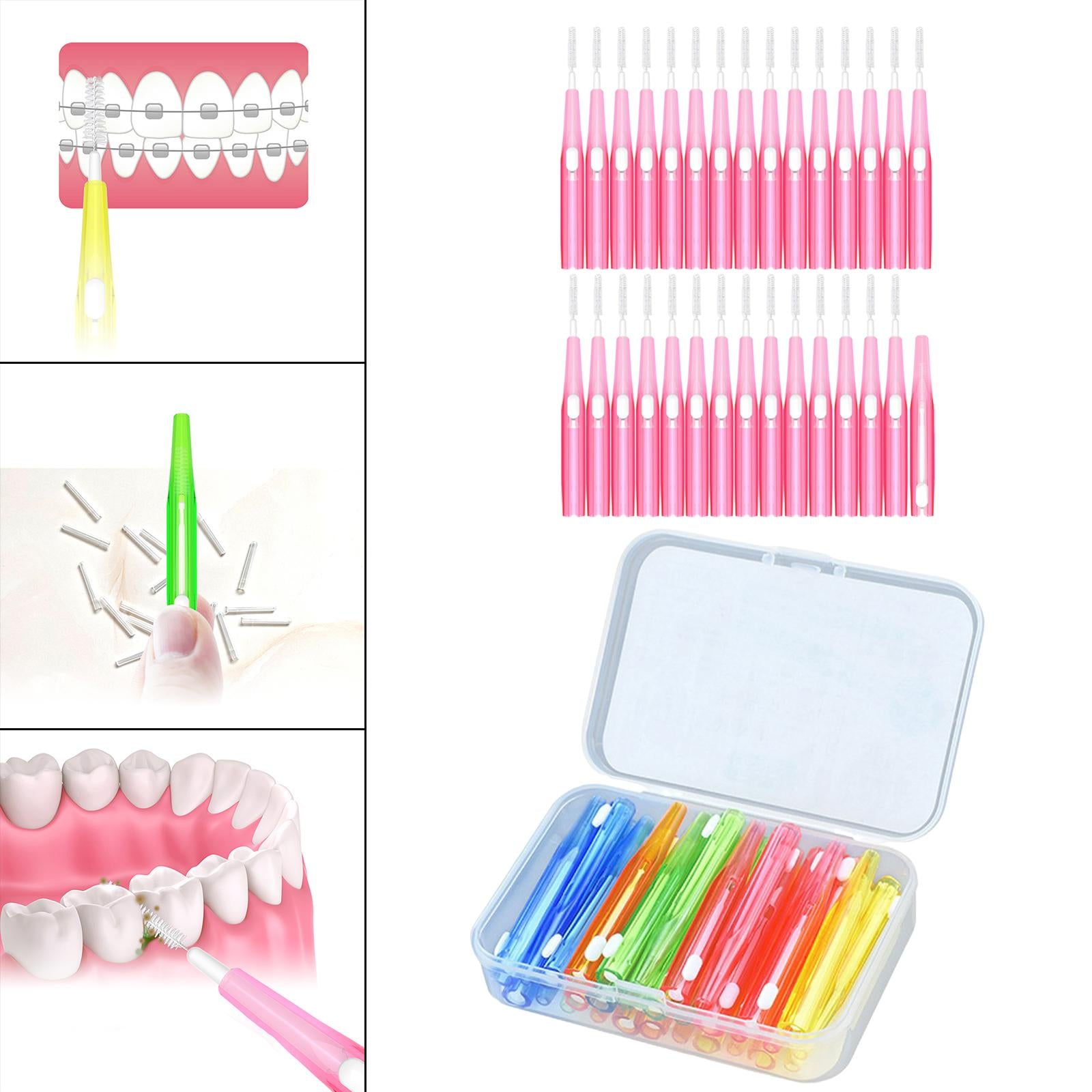 30pcs Interdental Brush Toothpick Dental Hygiene Brush Retractable Pink 0.6mm