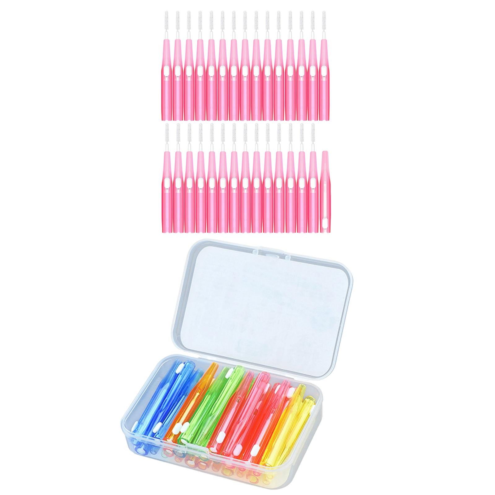30pcs Interdental Brush Toothpick Dental Hygiene Brush Retractable Pink 0.6mm
