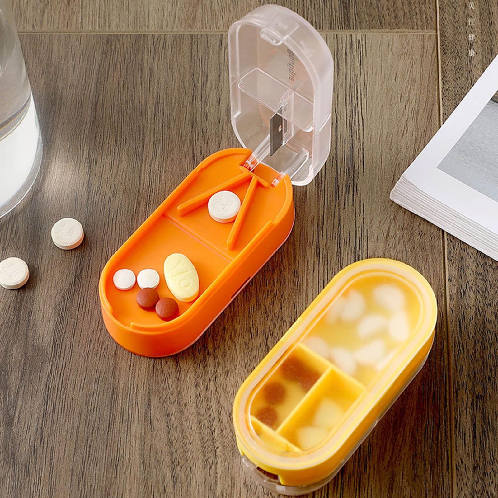 Medicine Storage Box with Pills Cutter for Home Dormitory Elders Kids Yellow