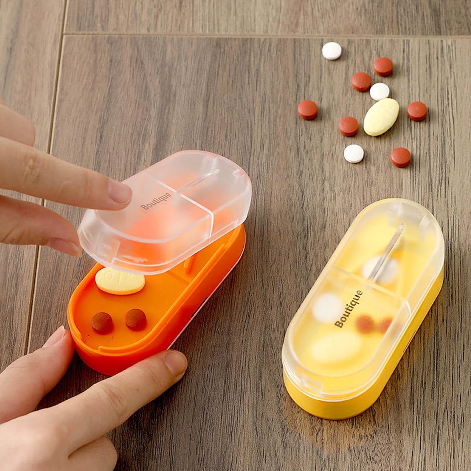 Medicine Storage Box with Pills Cutter for Home Dormitory Elders Kids Yellow