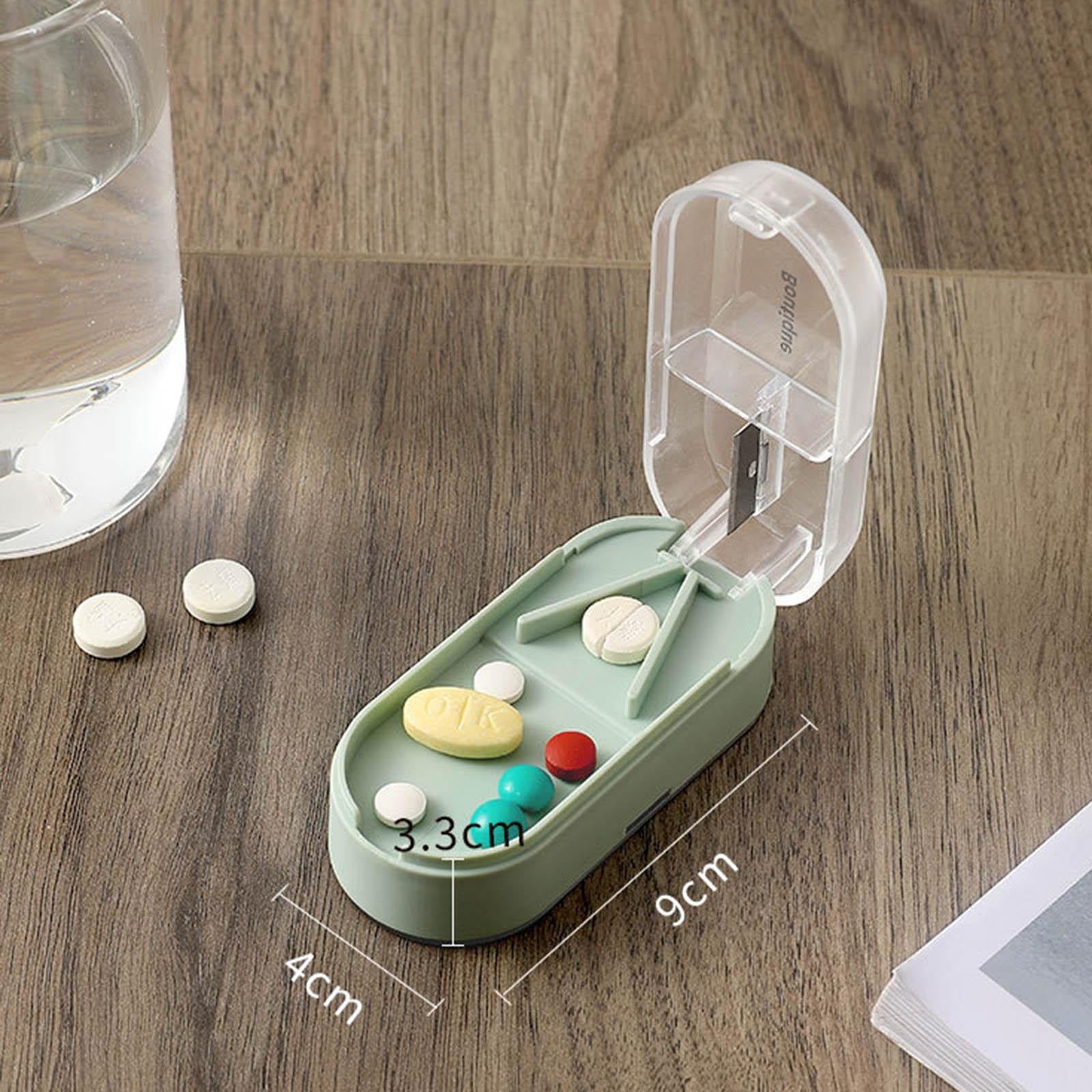 Medicine Storage Box with Pills Cutter for Home Dormitory Elders Kids Green