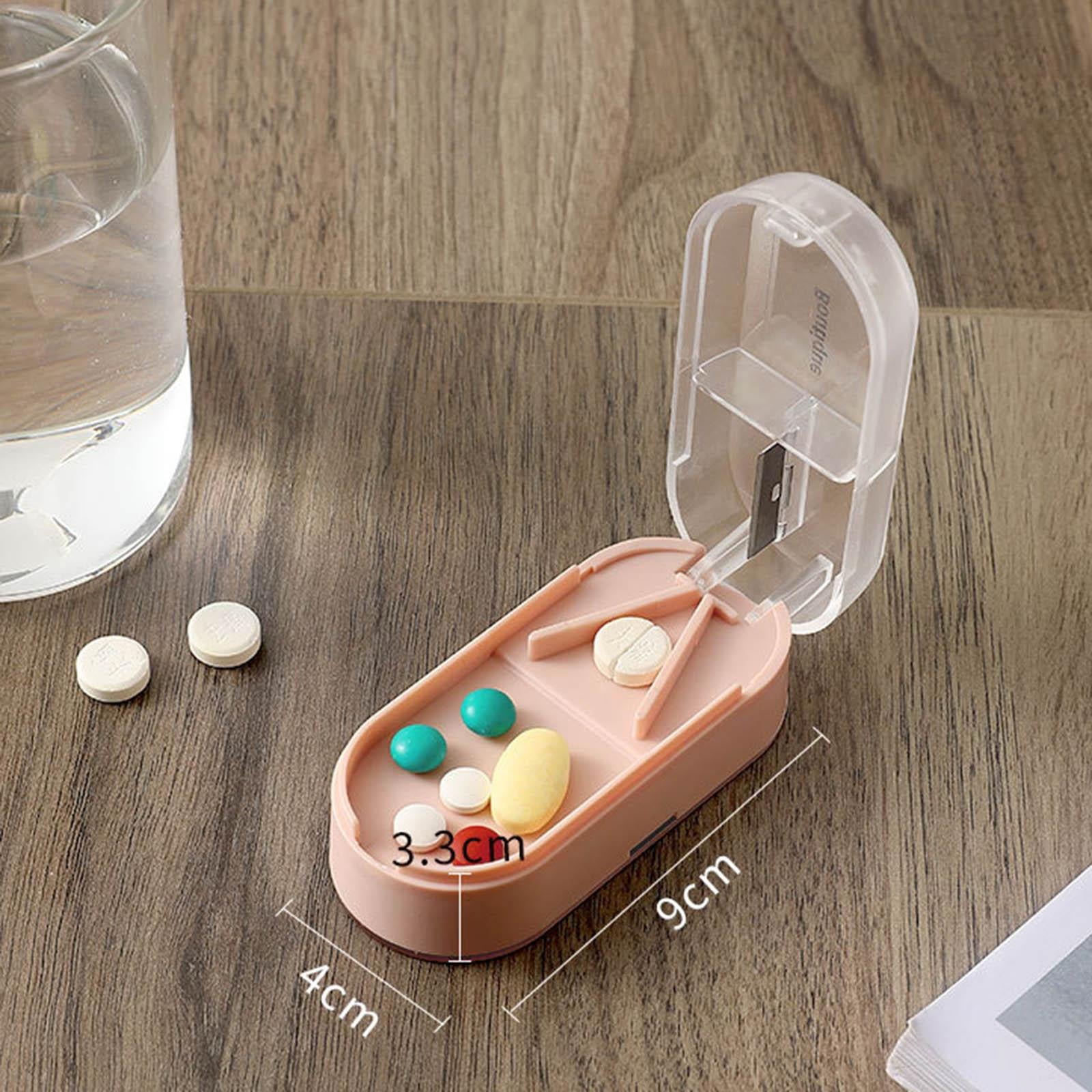 Medicine Storage Box with Pills Cutter for Home Dormitory Elders Kids Pink