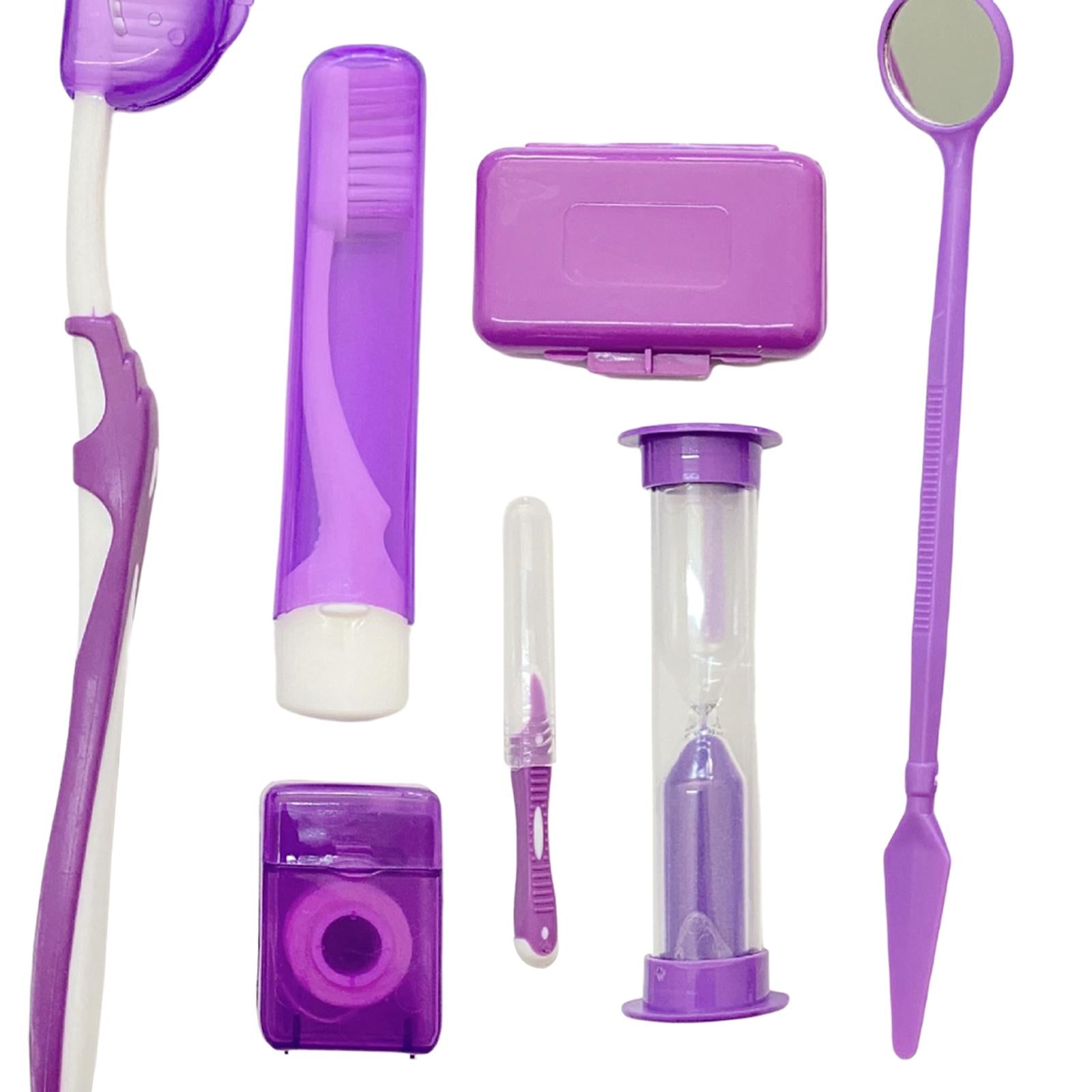8 Kit Orthodontic Set Oral Care Cleaning Protective Wax Brush Floss  Purple