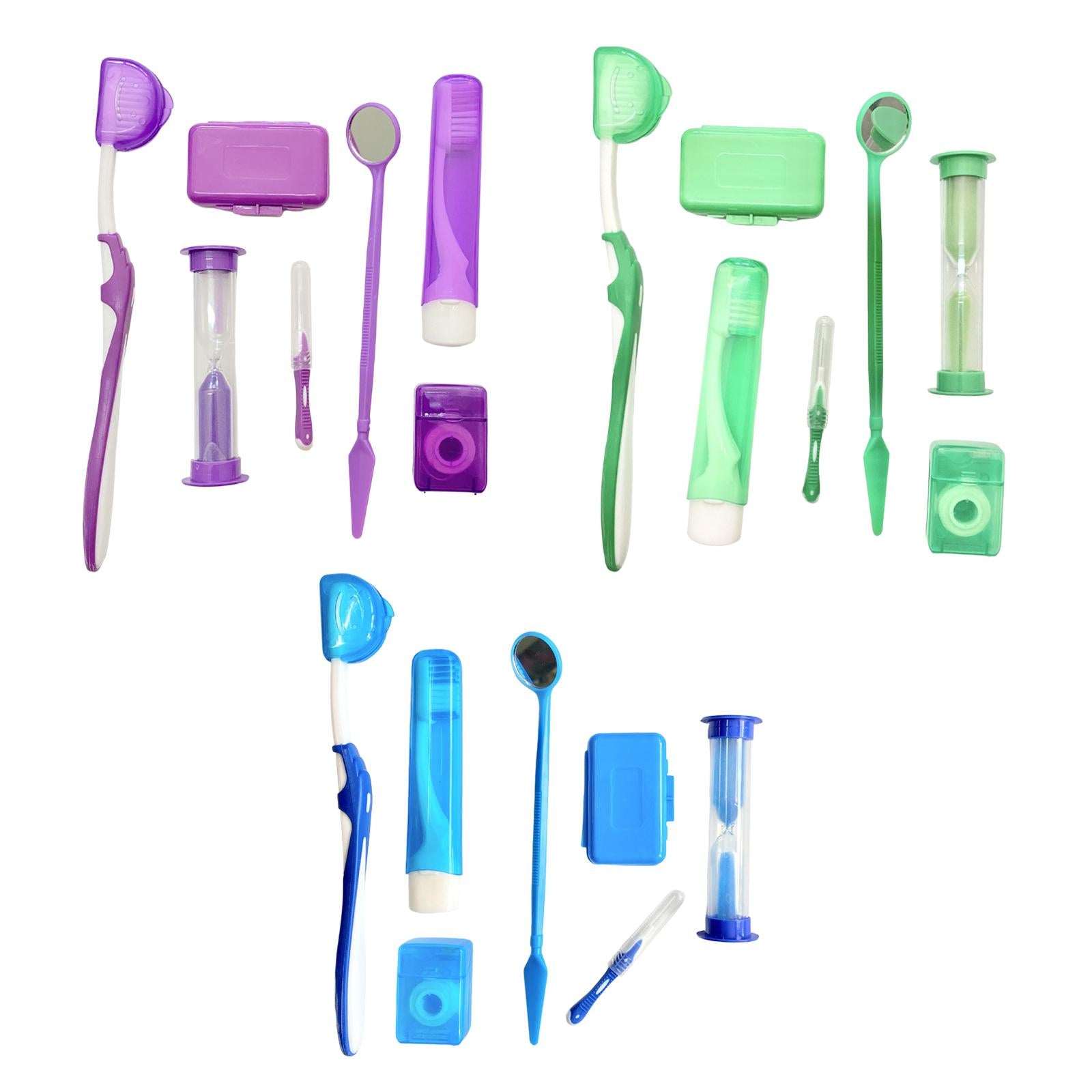 8 Kit Orthodontic Set Oral Care Cleaning Protective Wax Brush Floss  Purple