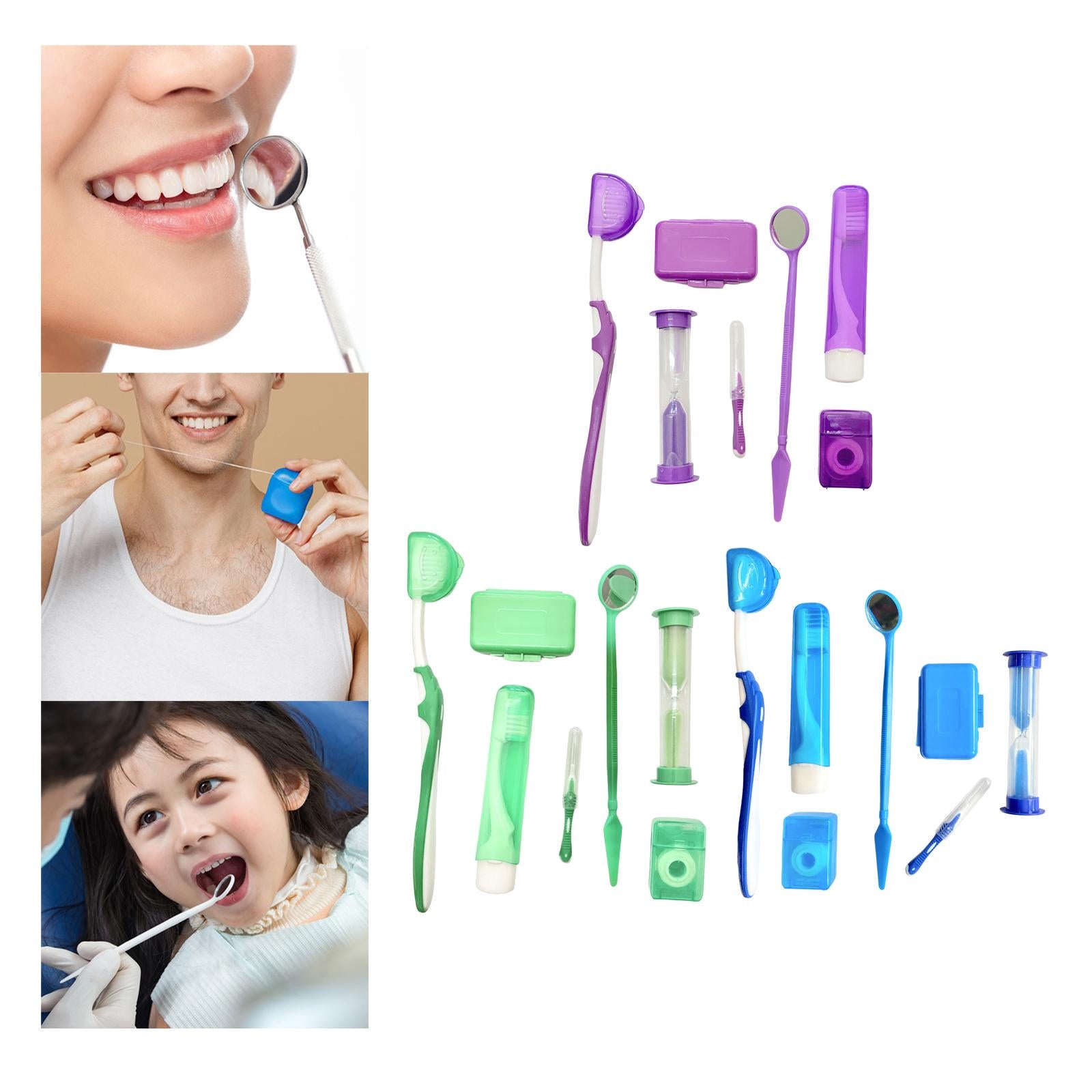 8 Kit Orthodontic Set Oral Care Cleaning Protective Wax Brush Floss  Purple