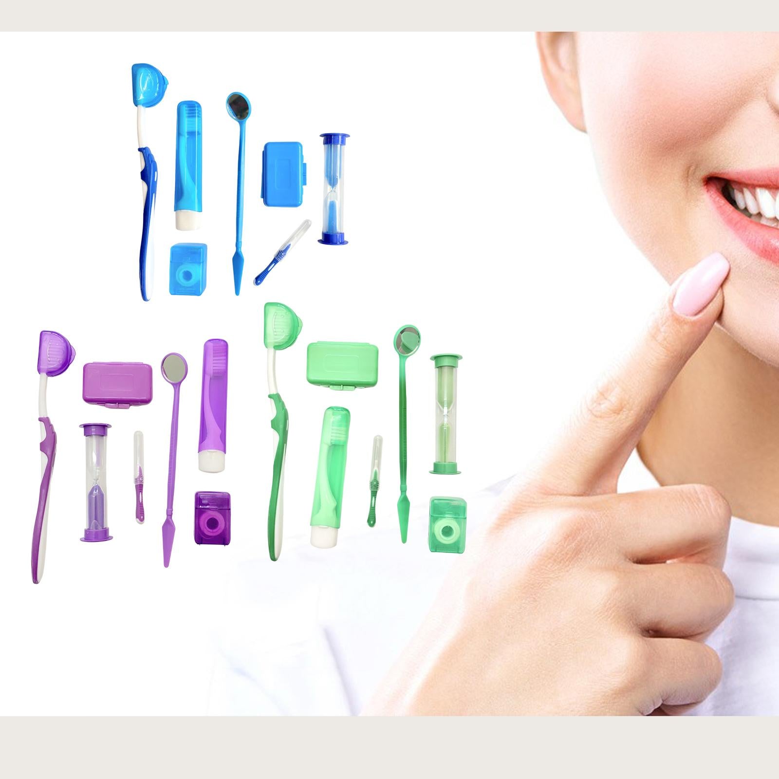8 Kit Orthodontic Set Oral Care Cleaning Protective Wax Brush Floss  Purple